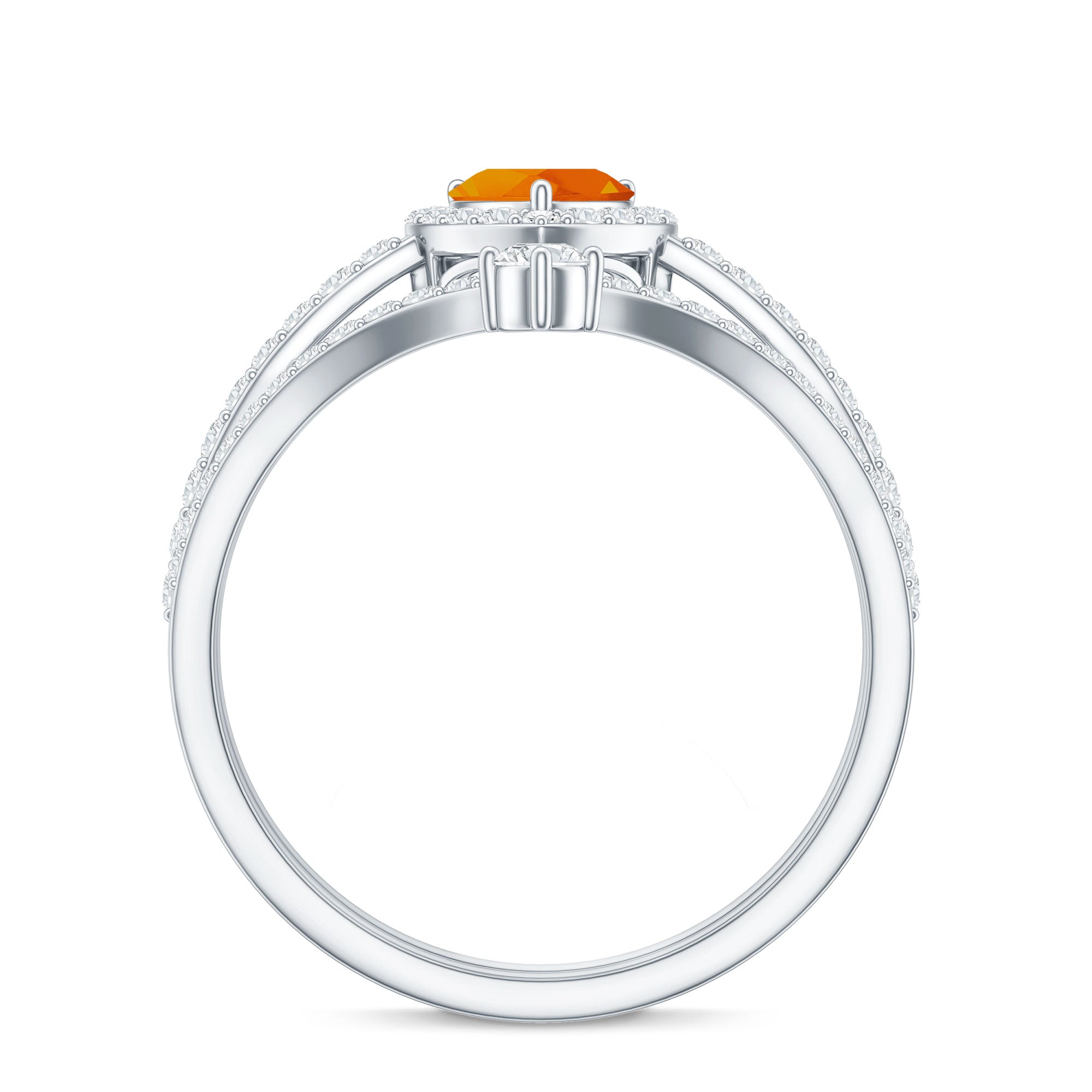 Heart Shape Fire Opal Ring Set with Moissanite