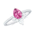 Pink Tourmaline Engagement Ring – Pear Shape Diamond Half Halo, Dainty Band