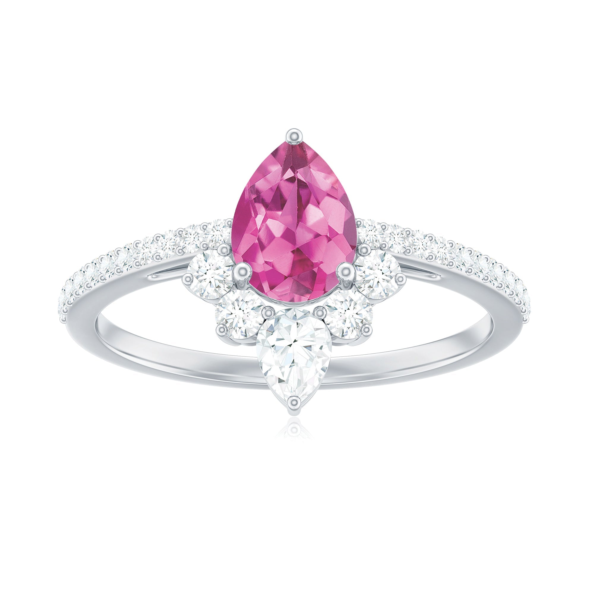 Pink Tourmaline Engagement Ring – Pear Shape Diamond Half Halo, Dainty Band