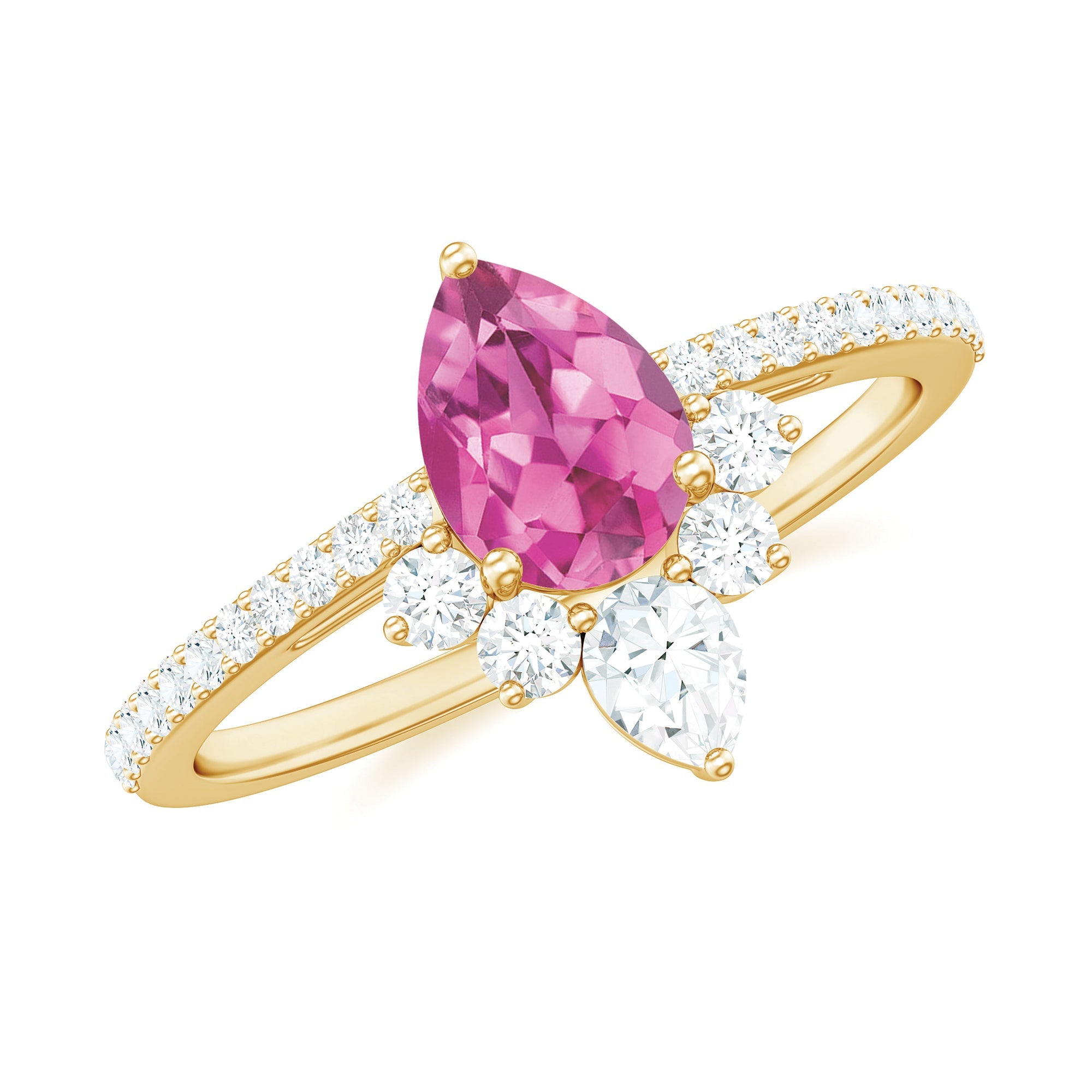 Pink Tourmaline Engagement Ring – Pear Shape Diamond Half Halo, Dainty Band