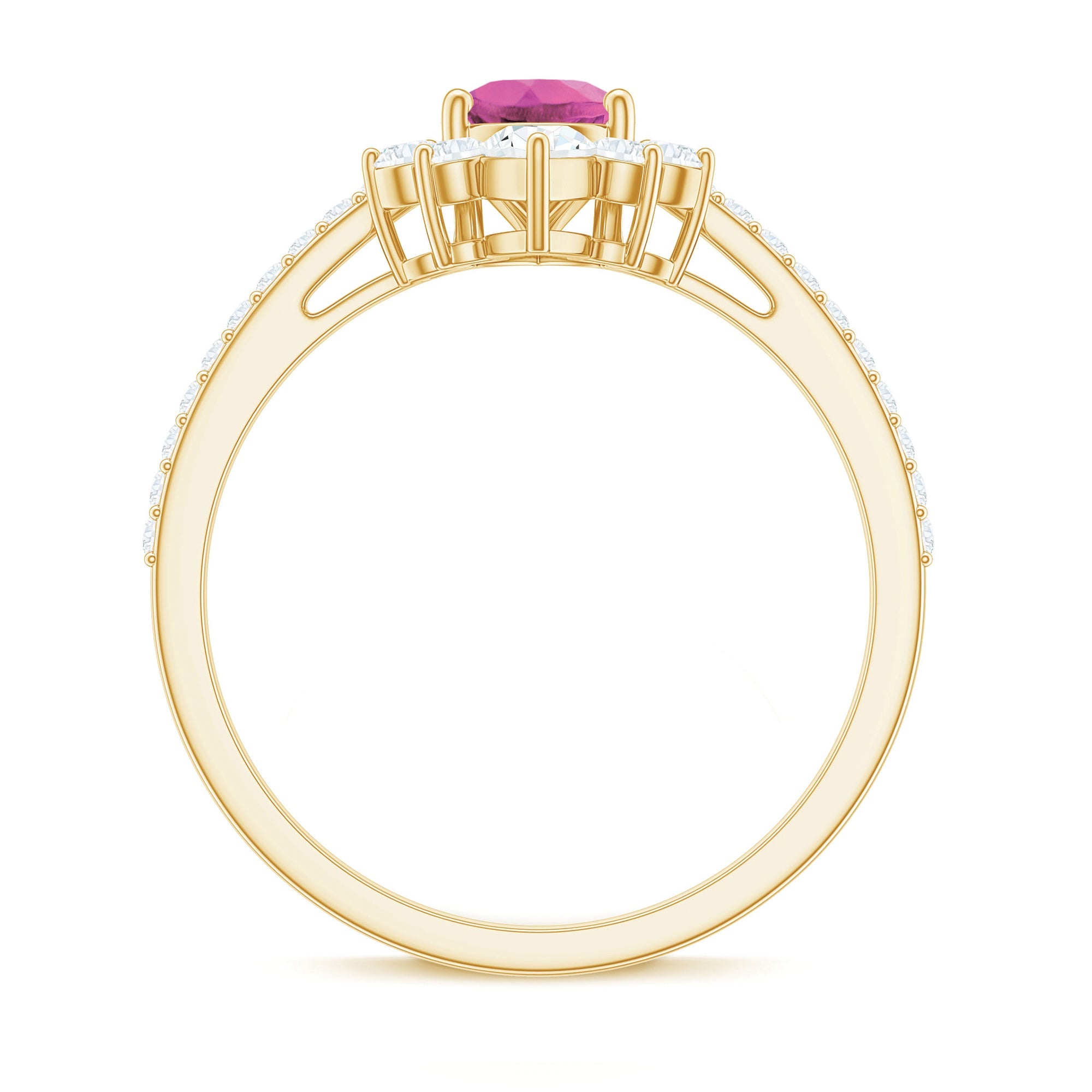 Pink Tourmaline Engagement Ring – Pear Shape Diamond Half Halo, Dainty Band