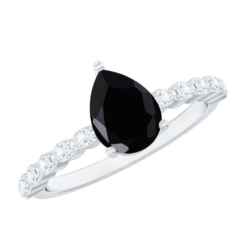 Pear Shape Black Onyx Solitaire Promise Ring with Diamond