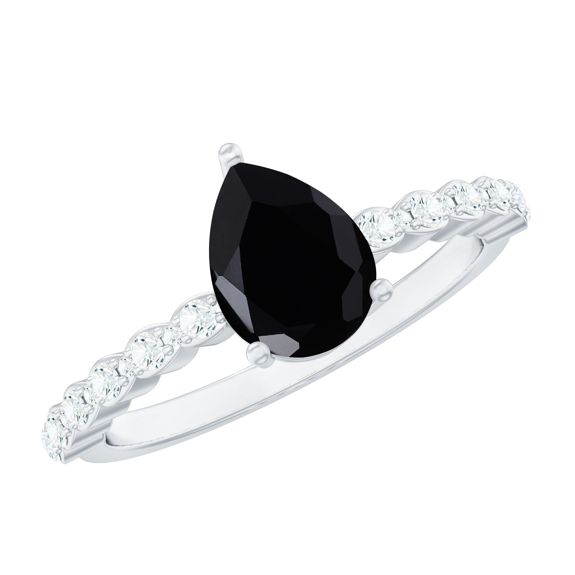 Pear Shape Black Onyx Solitaire Promise Ring with Diamond