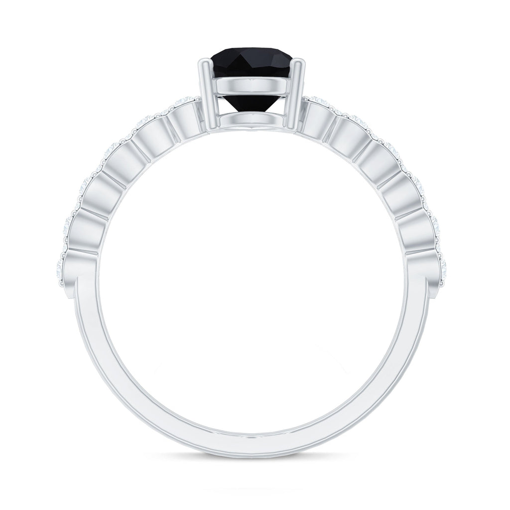 Pear Shape Black Onyx Solitaire Promise Ring with Diamond