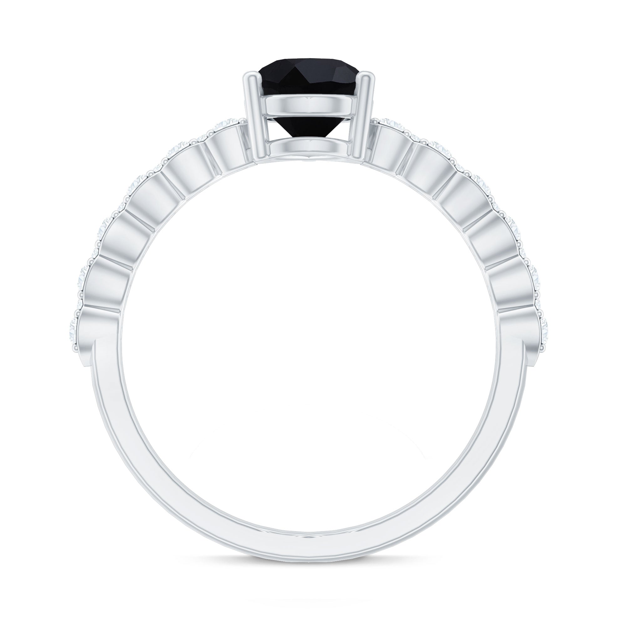 Pear Shape Black Onyx Solitaire Promise Ring with Diamond