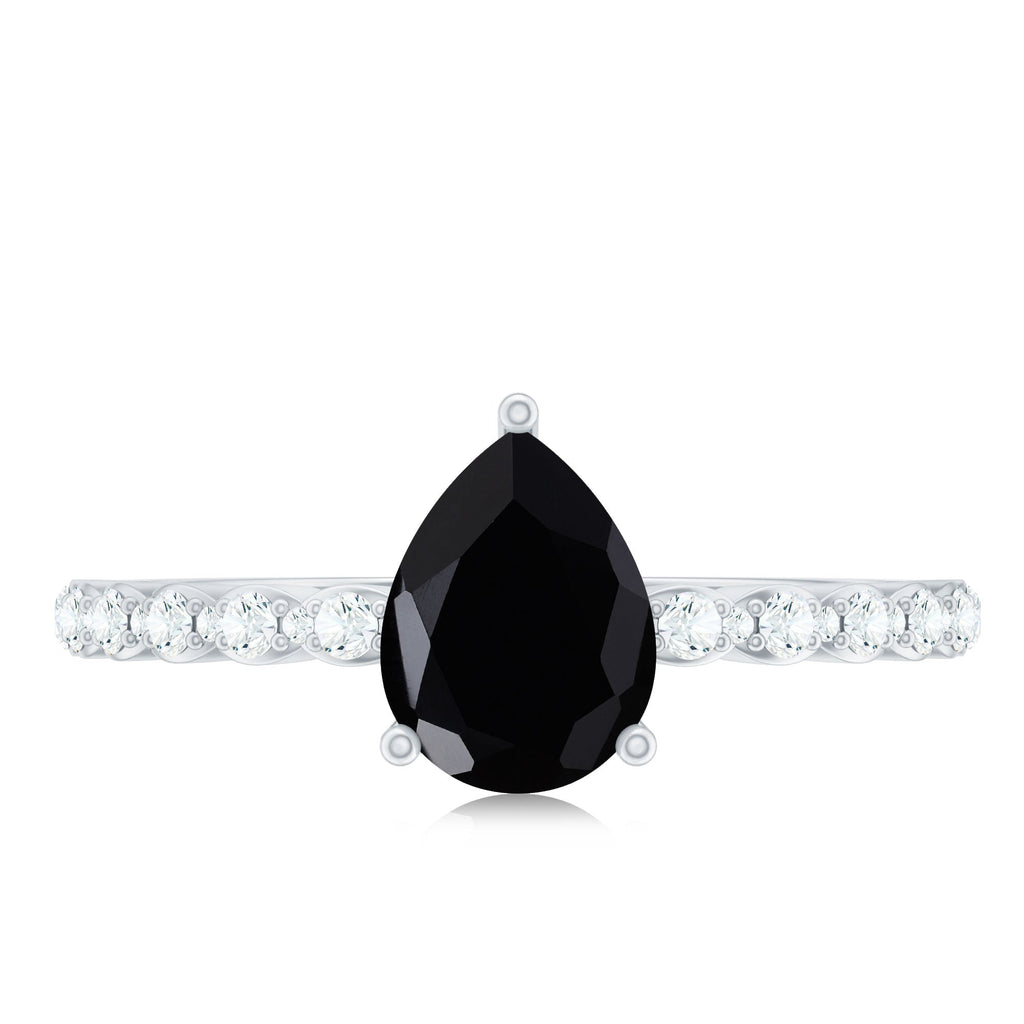 Pear Shape Black Onyx Solitaire Promise Ring with Diamond