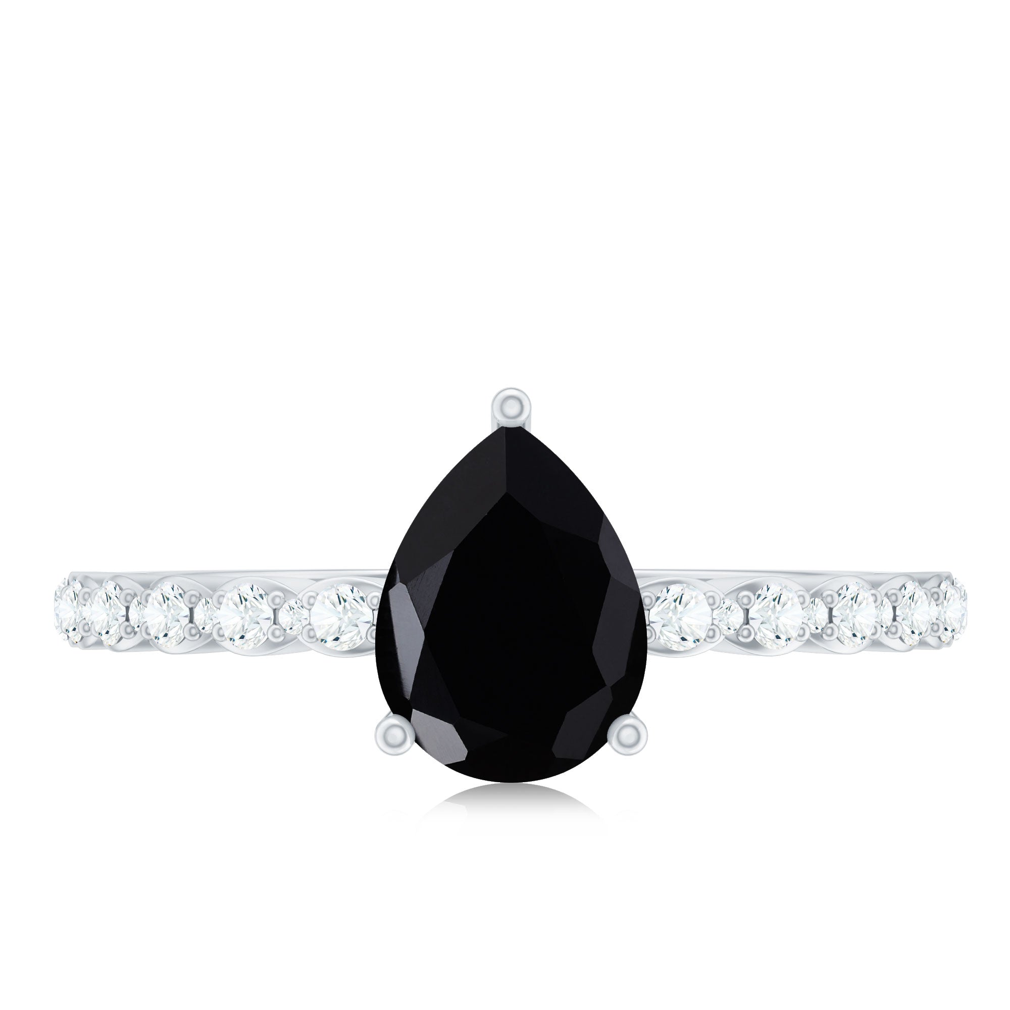 Pear Shape Black Onyx Solitaire Promise Ring with Diamond