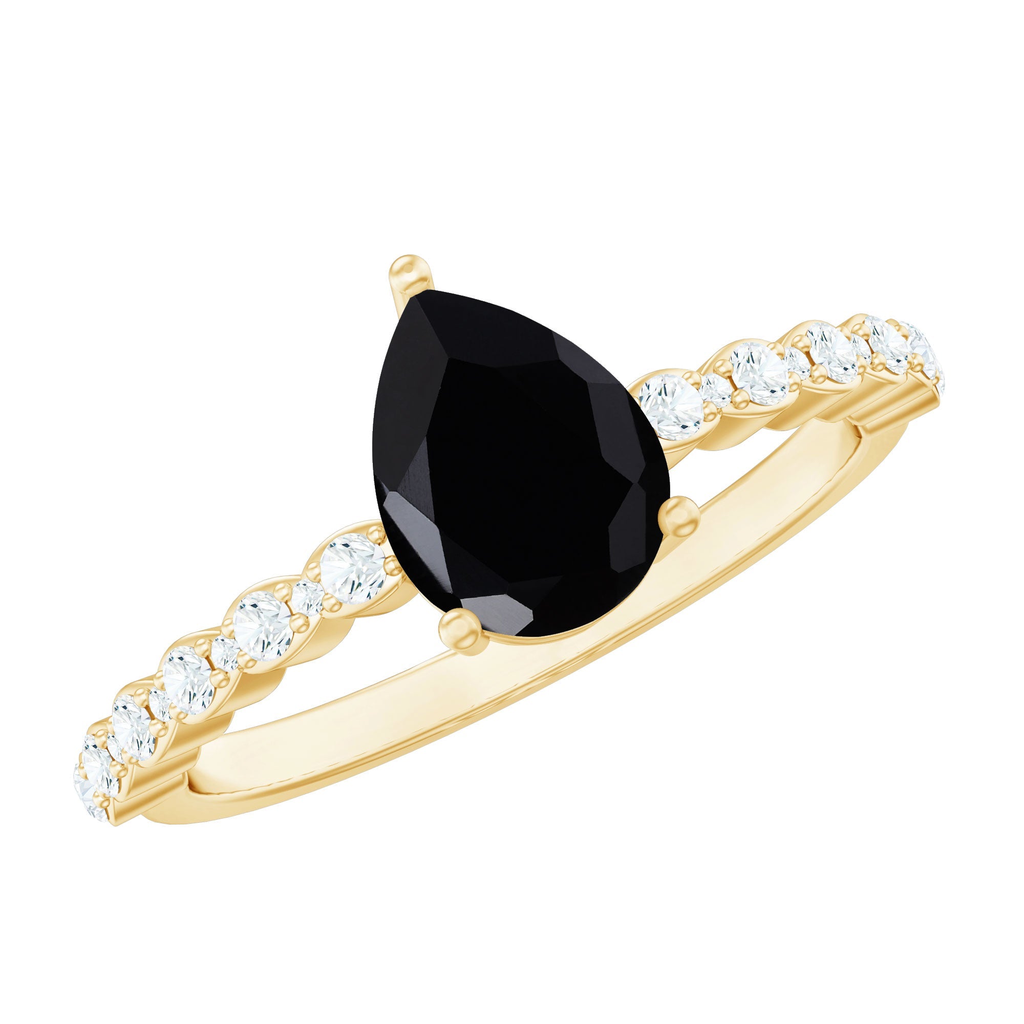 Pear Shape Black Onyx Solitaire Promise Ring with Diamond