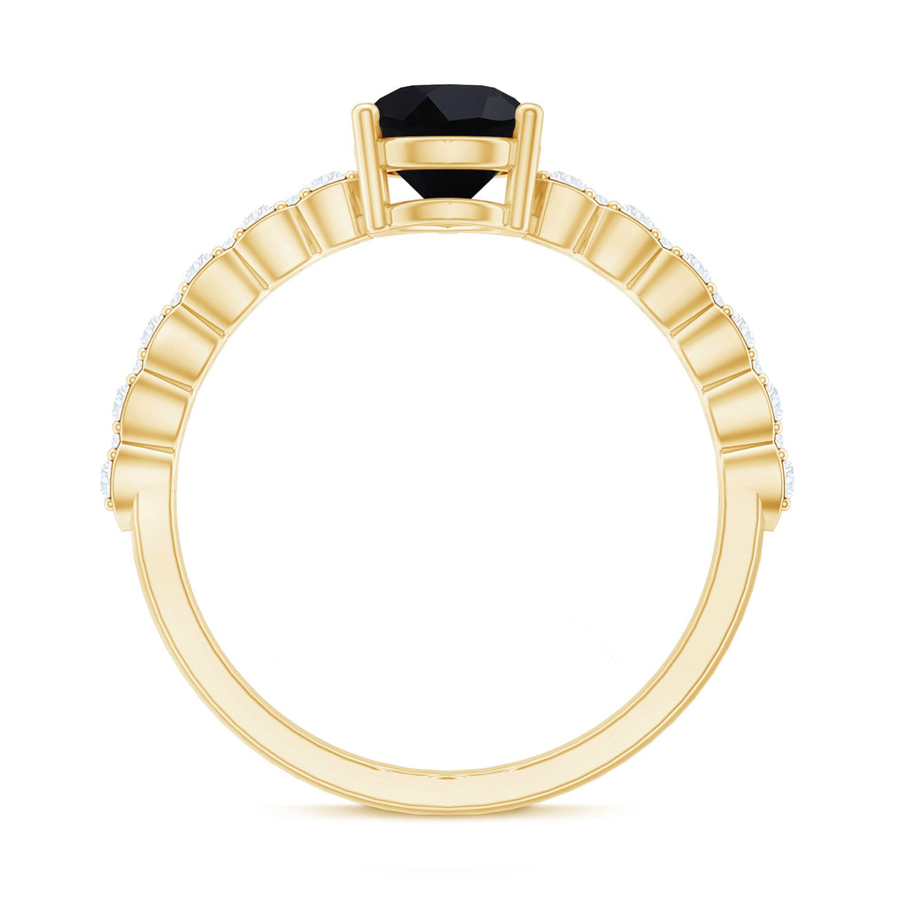 Pear Shape Black Onyx Solitaire Promise Ring with Diamond