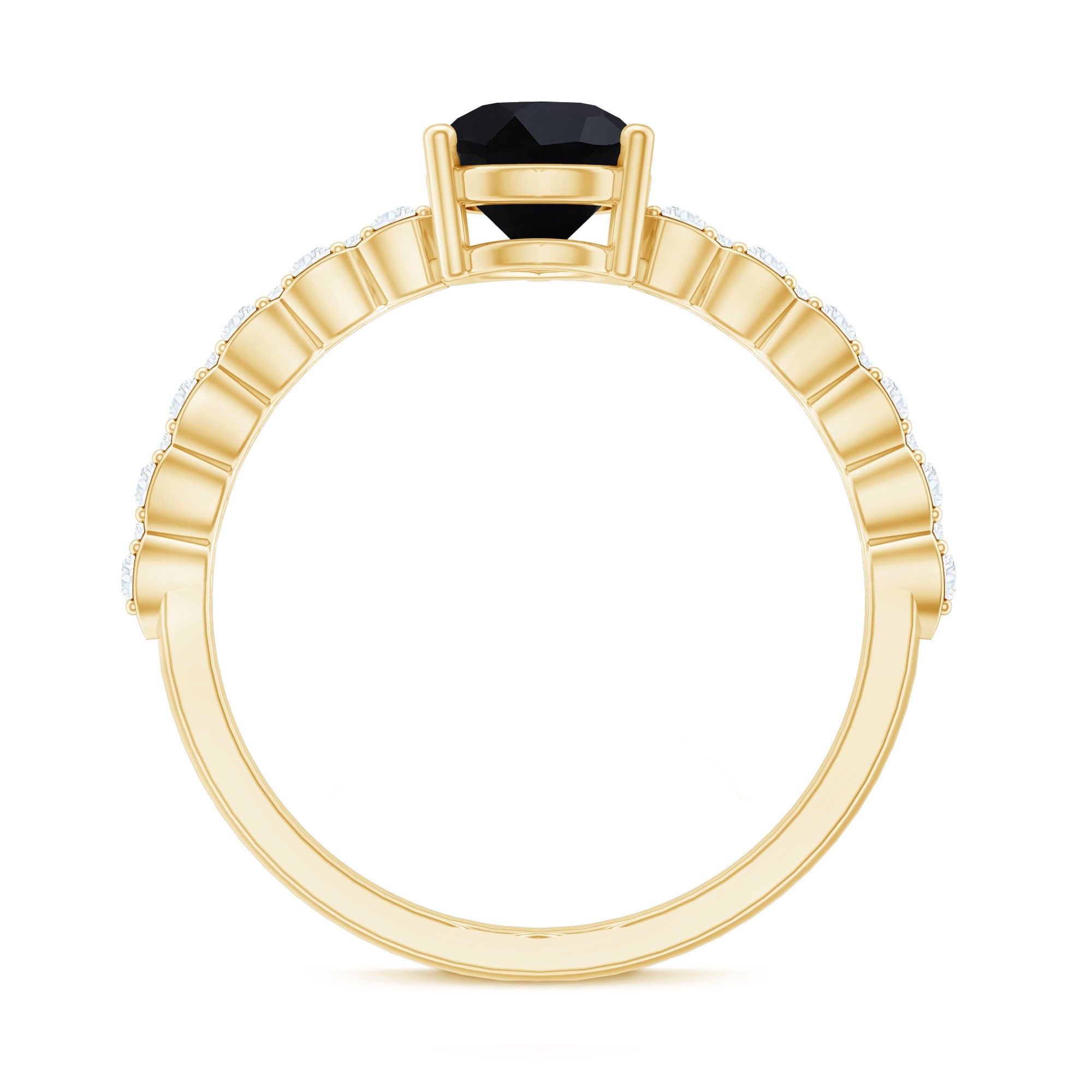 Pear Shape Black Onyx Solitaire Promise Ring with Diamond