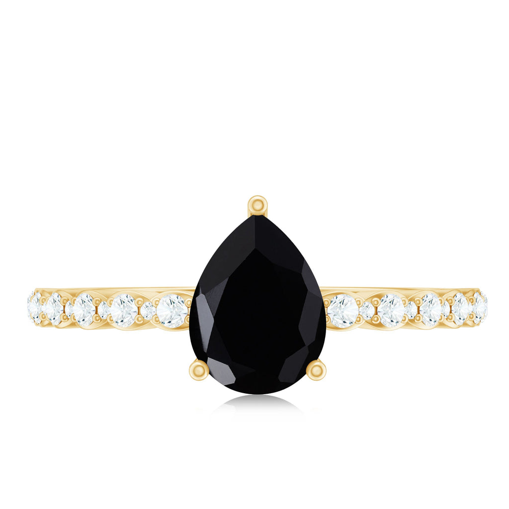Pear Shape Black Onyx Solitaire Promise Ring with Diamond
