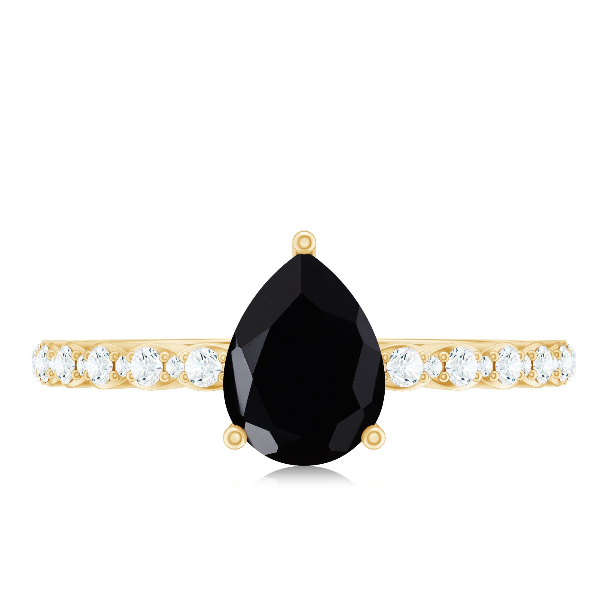 Pear Shape Black Onyx Solitaire Promise Ring with Diamond