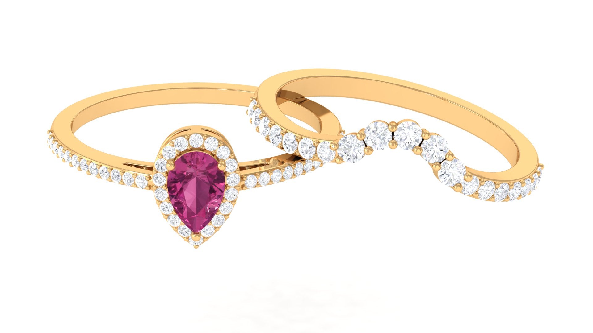 Pink Tourmaline Ring – Designer Set with Pear Cut & Moissanite Halo in Rose Gold