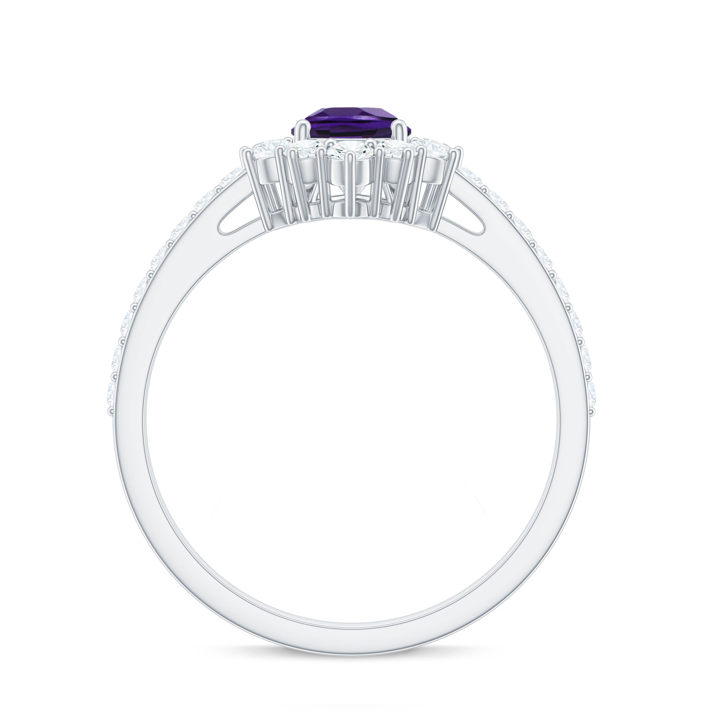 1 Carat Amethyst Pear Shaped Engagement Ring with Diamond
