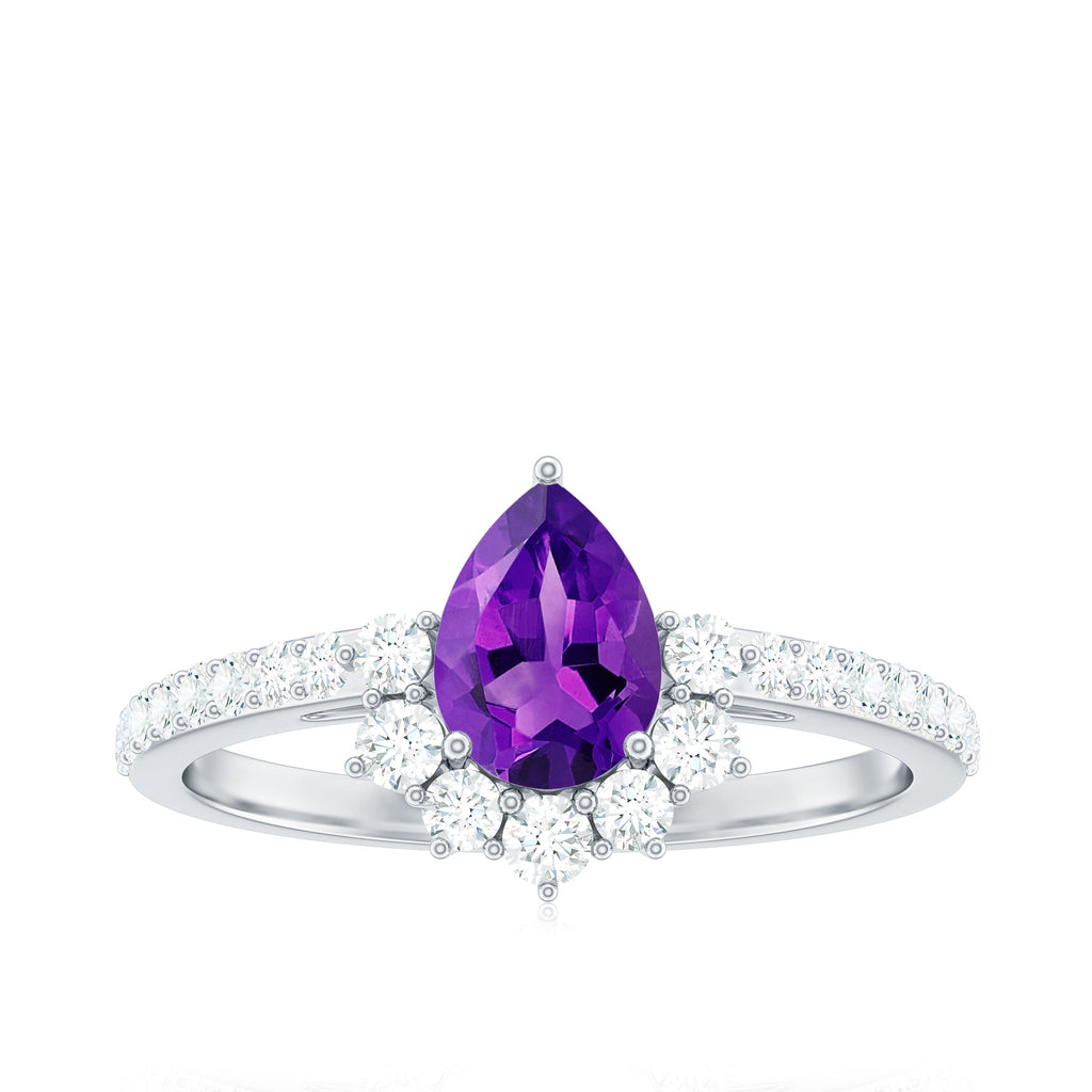 1 Carat Amethyst Pear Shaped Engagement Ring with Diamond