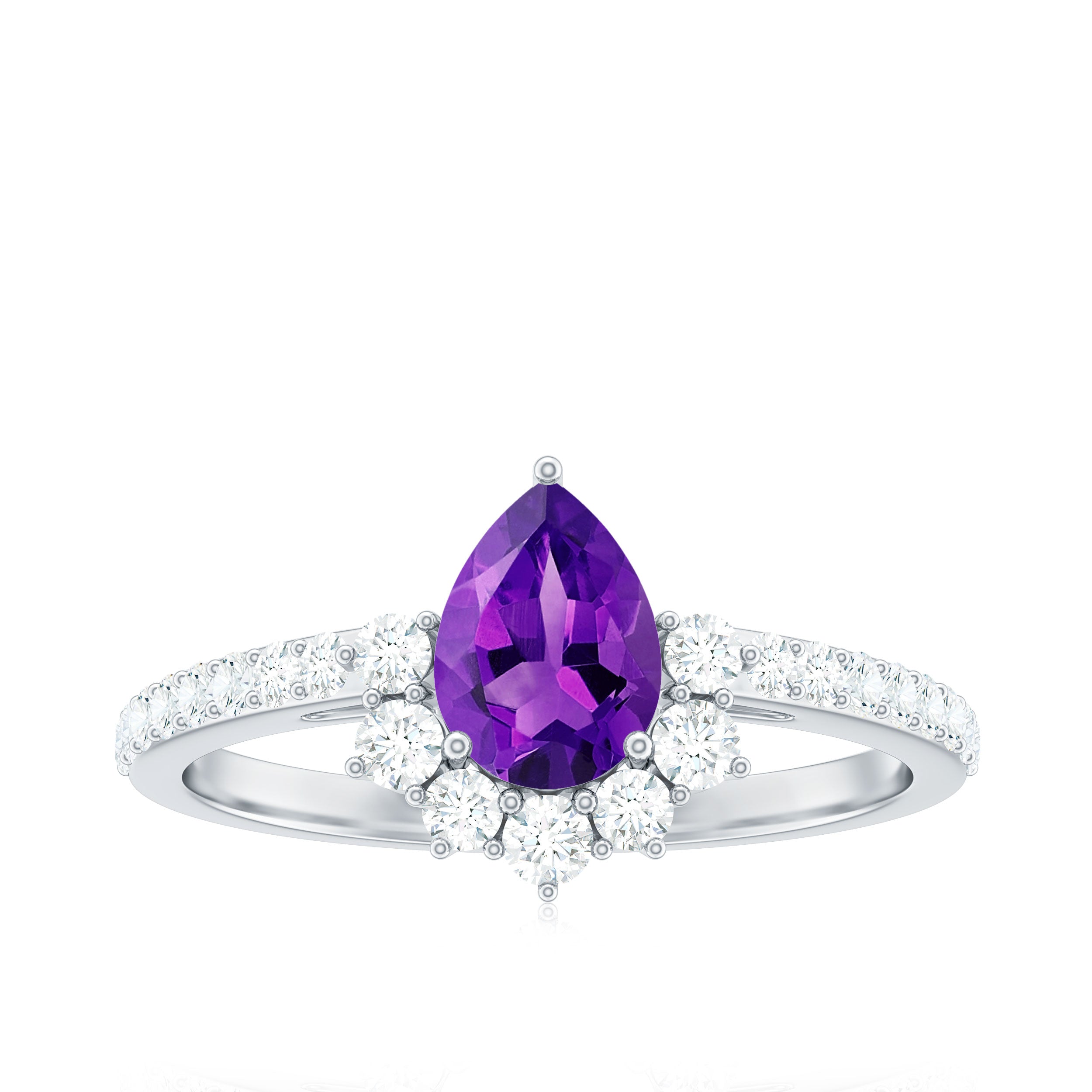1 Carat Amethyst Pear Shaped Engagement Ring with Diamond