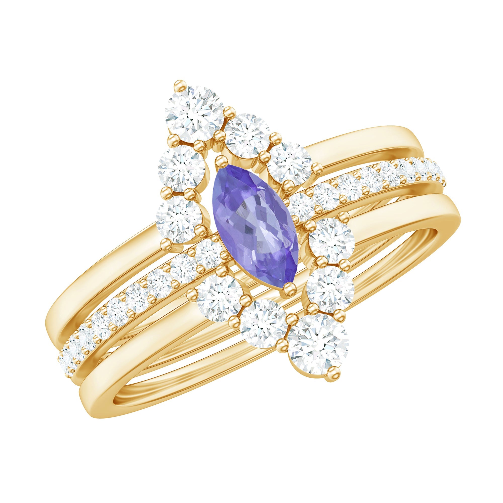 Marquise Tanzanite Ring – Blue Gemstone Solitaire Diamond Wedding Band