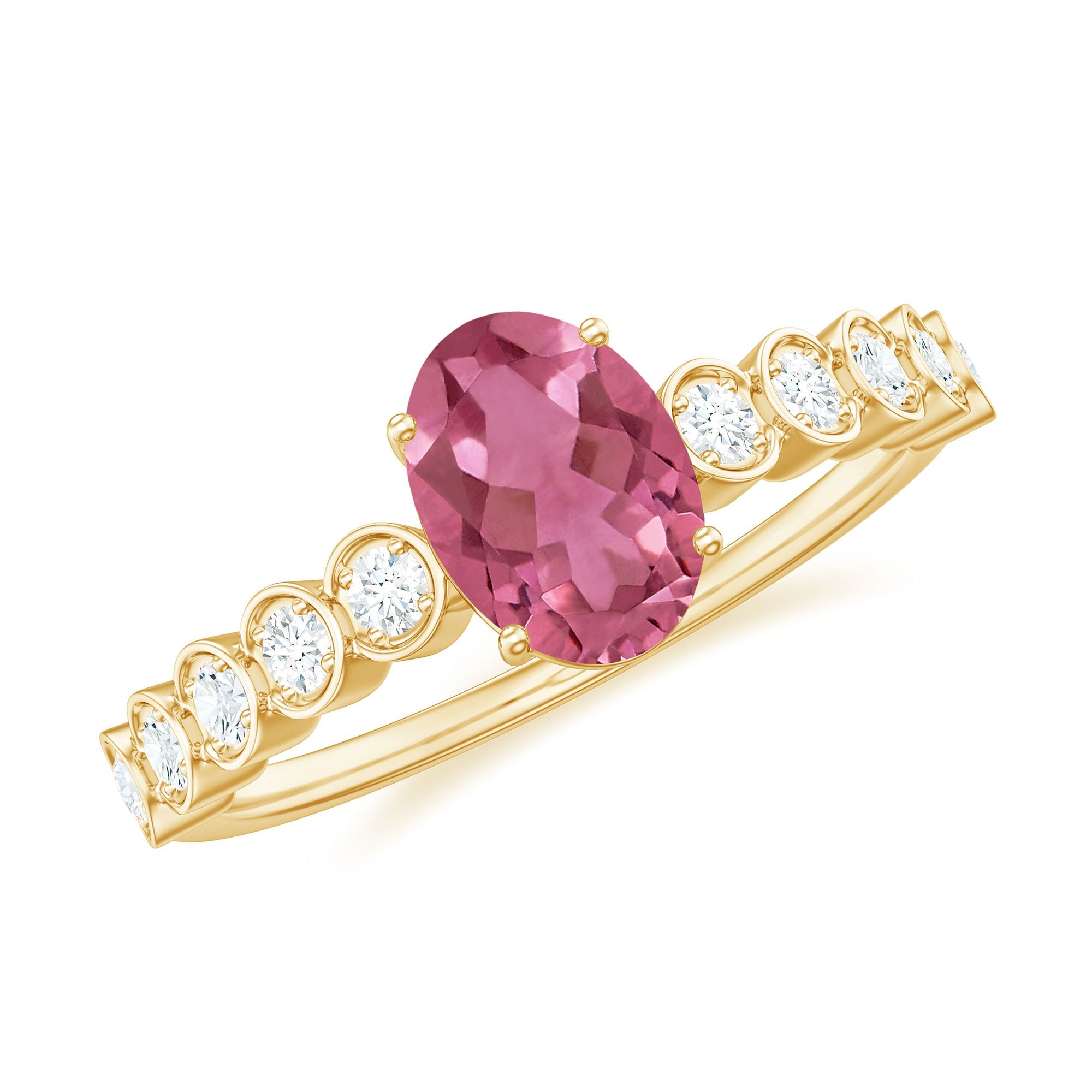 Pink Tourmaline Ring – 1 Carat Oval Engagement Ring With Diamond Side Stones