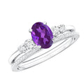 1 Carat Amethyst Diamond Oval Engagement Ring with Wedding Band
