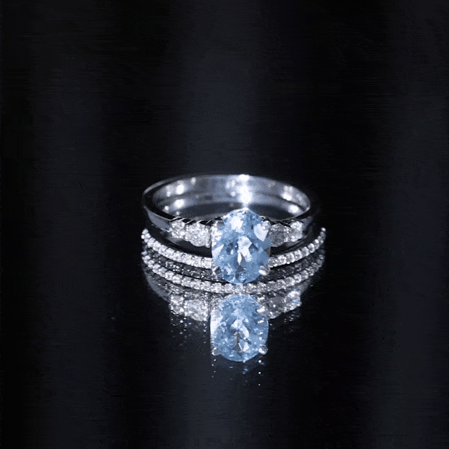 Aquamarine Wedding Ring – 1 Carat Oval Blue Gemstone With Diamond Band