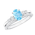 Aquamarine Wedding Ring – 1 Carat Oval Blue Gemstone With Diamond Band