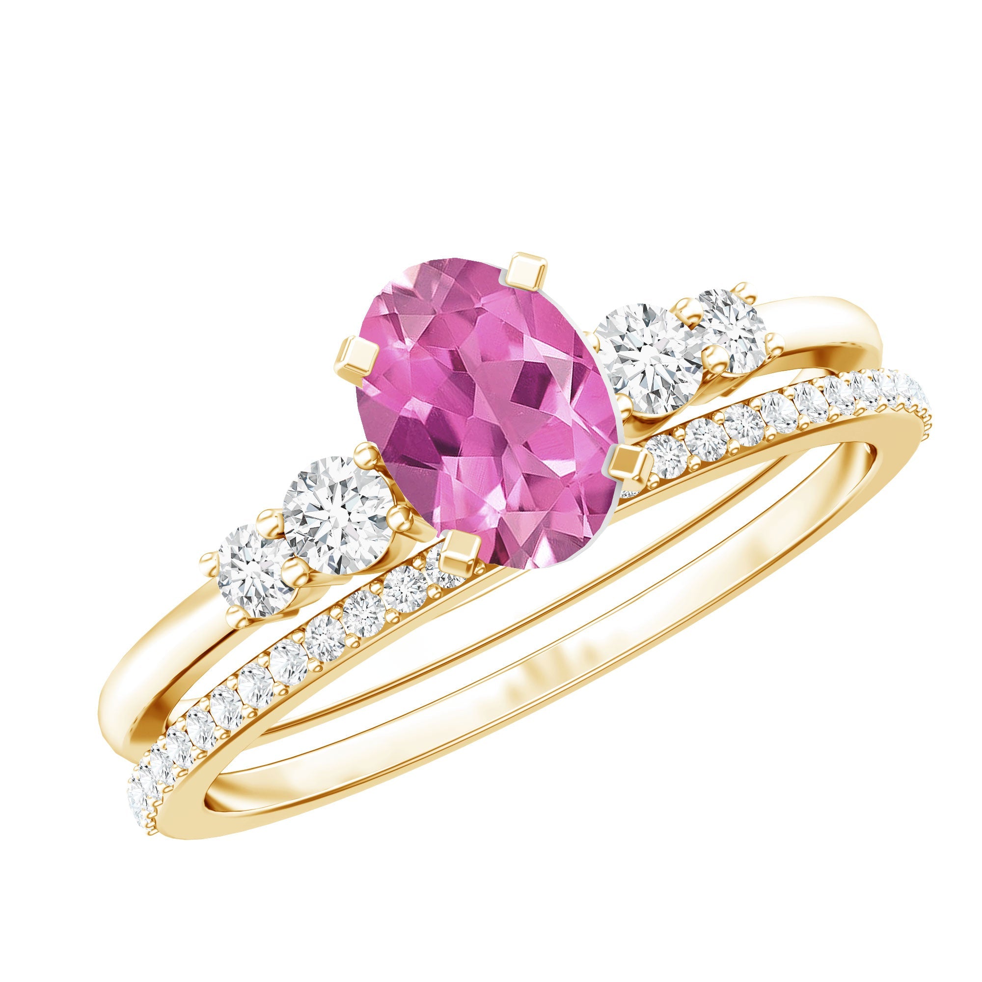 Pink Tourmaline Ring – Oval Pink Tourmaline Bridal Ring Set With Lab Grown Diamonds