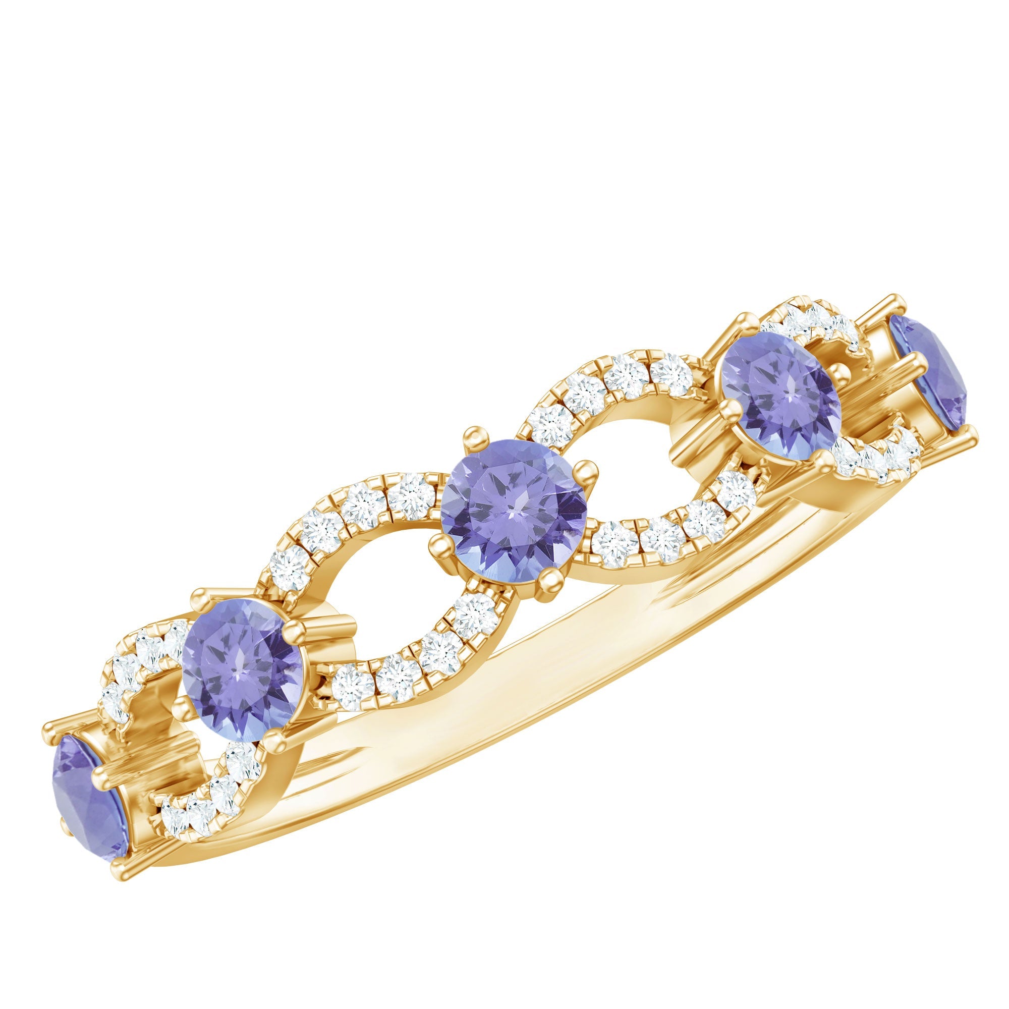 Tanzanite Eternity Ring – Half Eternity Woven Band Design With Diamonds