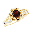 Vintage Garnet Engagement Ring – 14K Gold Plated Floral Design with Moissanite Accents