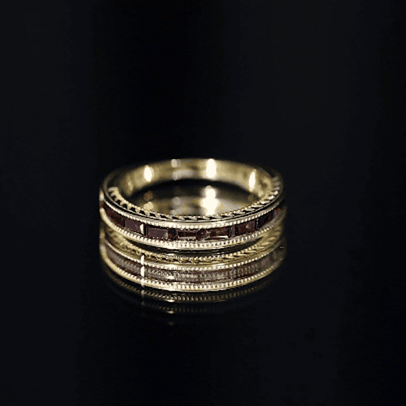 Garnet Wedding Band – Yellow Gold Ring with Channel Set Baguette Garnet Stones