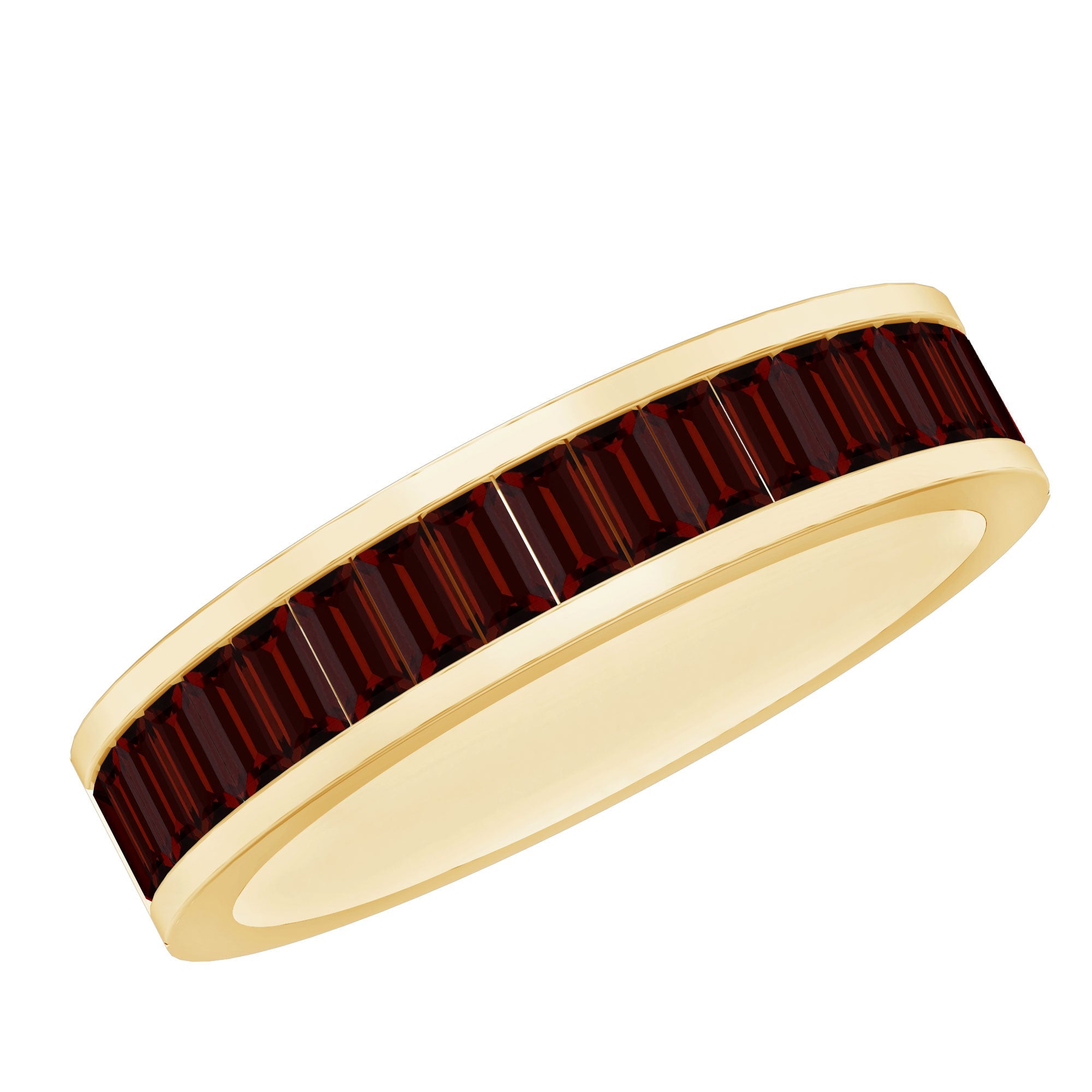 Garnet Wedding Band – Yellow Gold Ring with Channel Set Baguette Garnet Stones