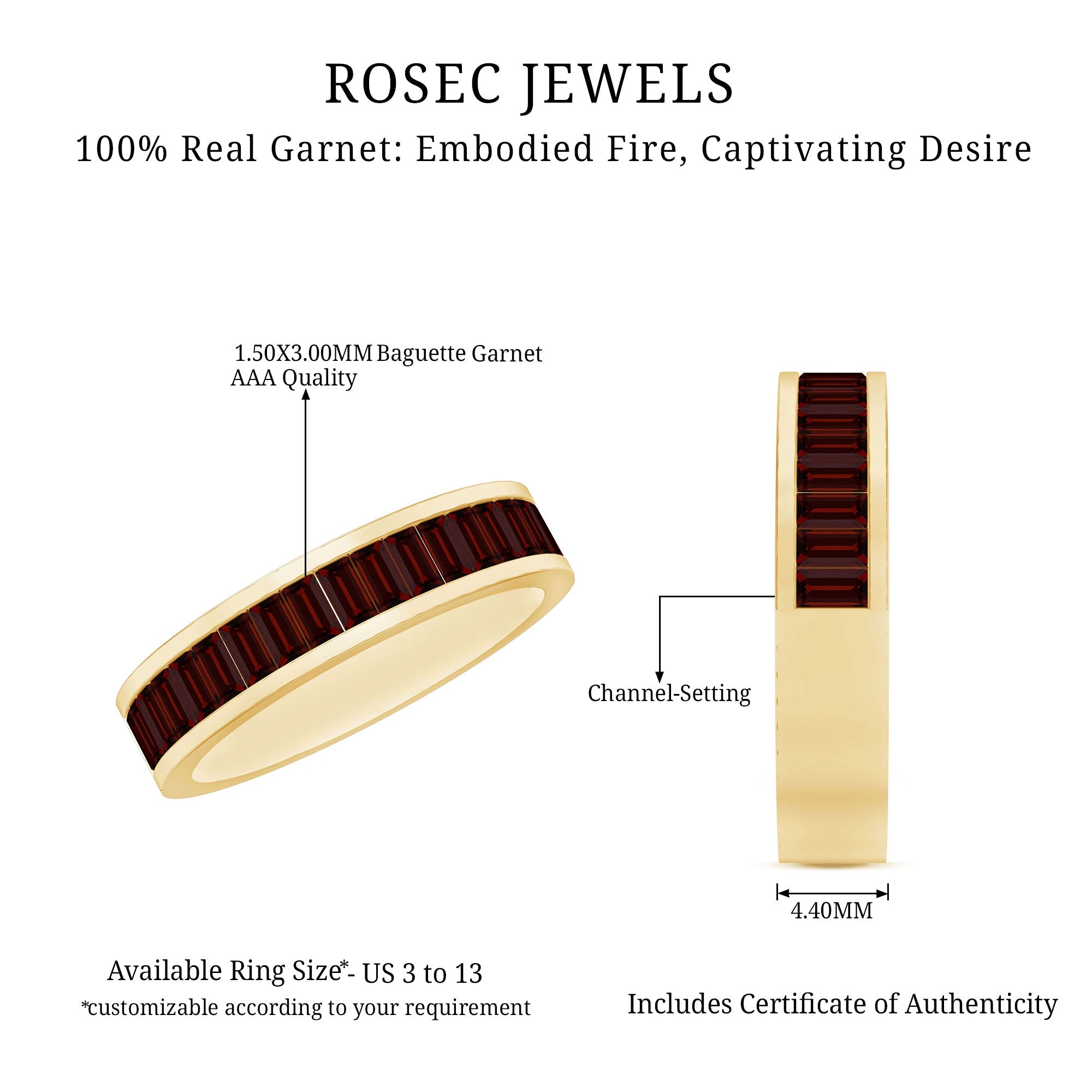 Garnet Wedding Band – Yellow Gold Ring with Channel Set Baguette Garnet Stones