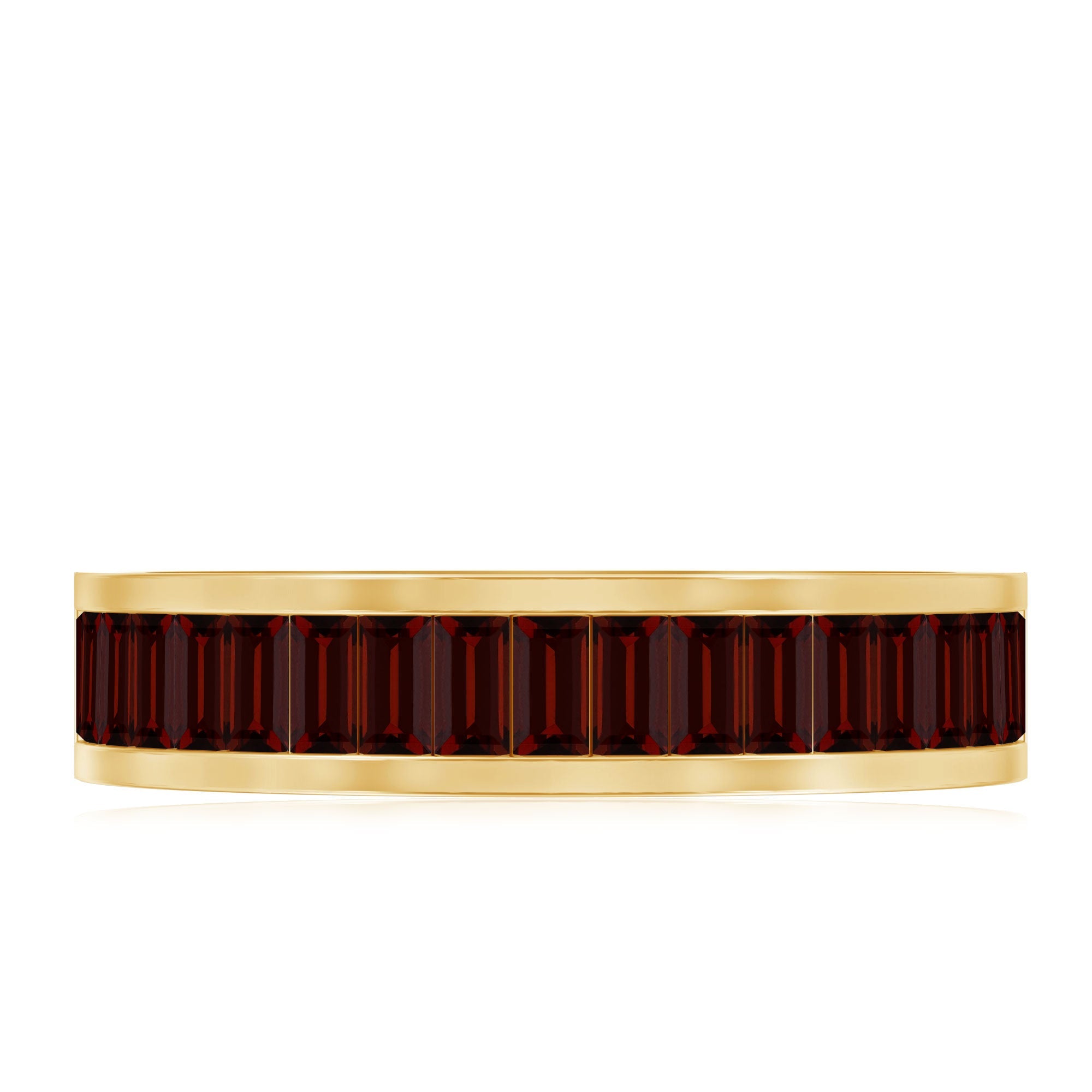 Garnet Wedding Band – Yellow Gold Ring with Channel Set Baguette Garnet Stones