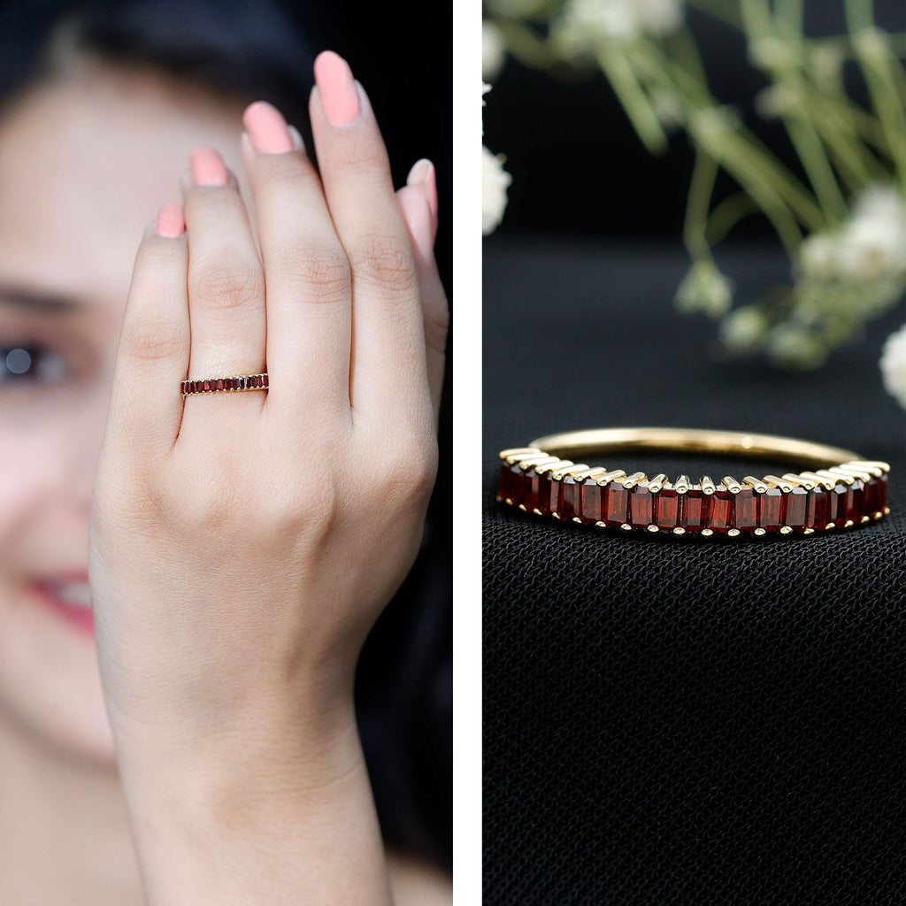 Garnet Eternity Ring – Half Eternity Band With AAA Quality Baguette Garnet