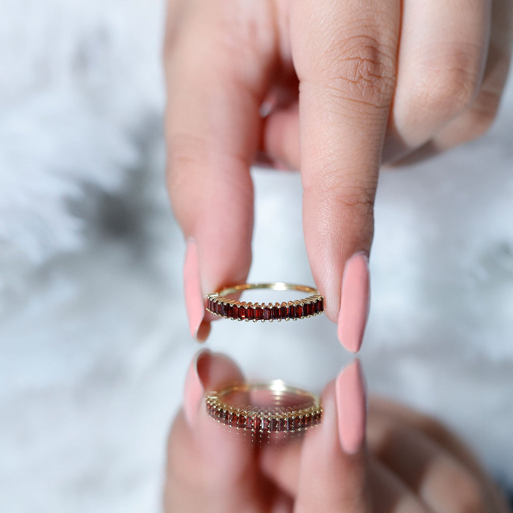 Garnet Eternity Ring – Half Eternity Band With AAA Quality Baguette Garnet