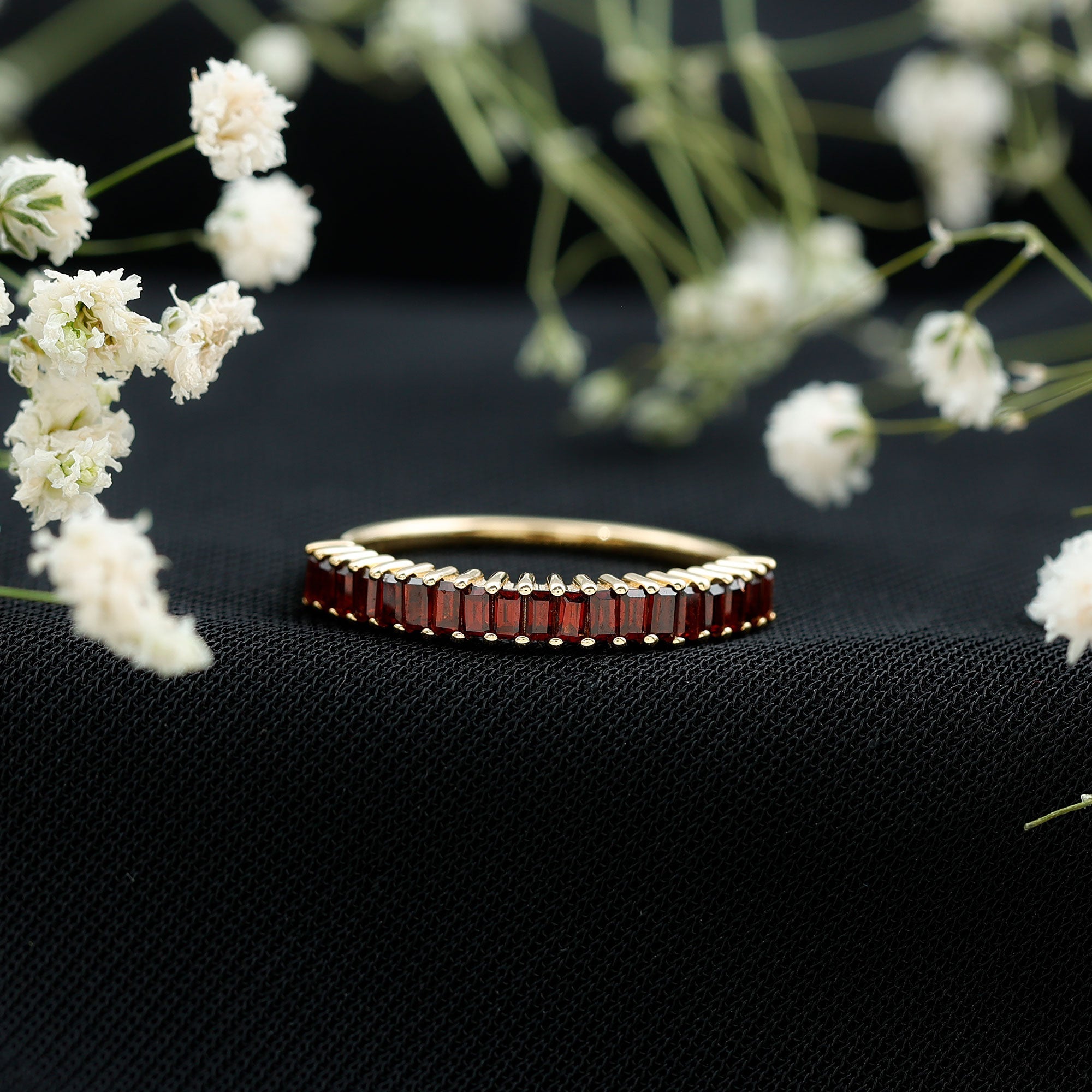 Garnet Eternity Ring – Half Eternity Band With AAA Quality Baguette Garnet