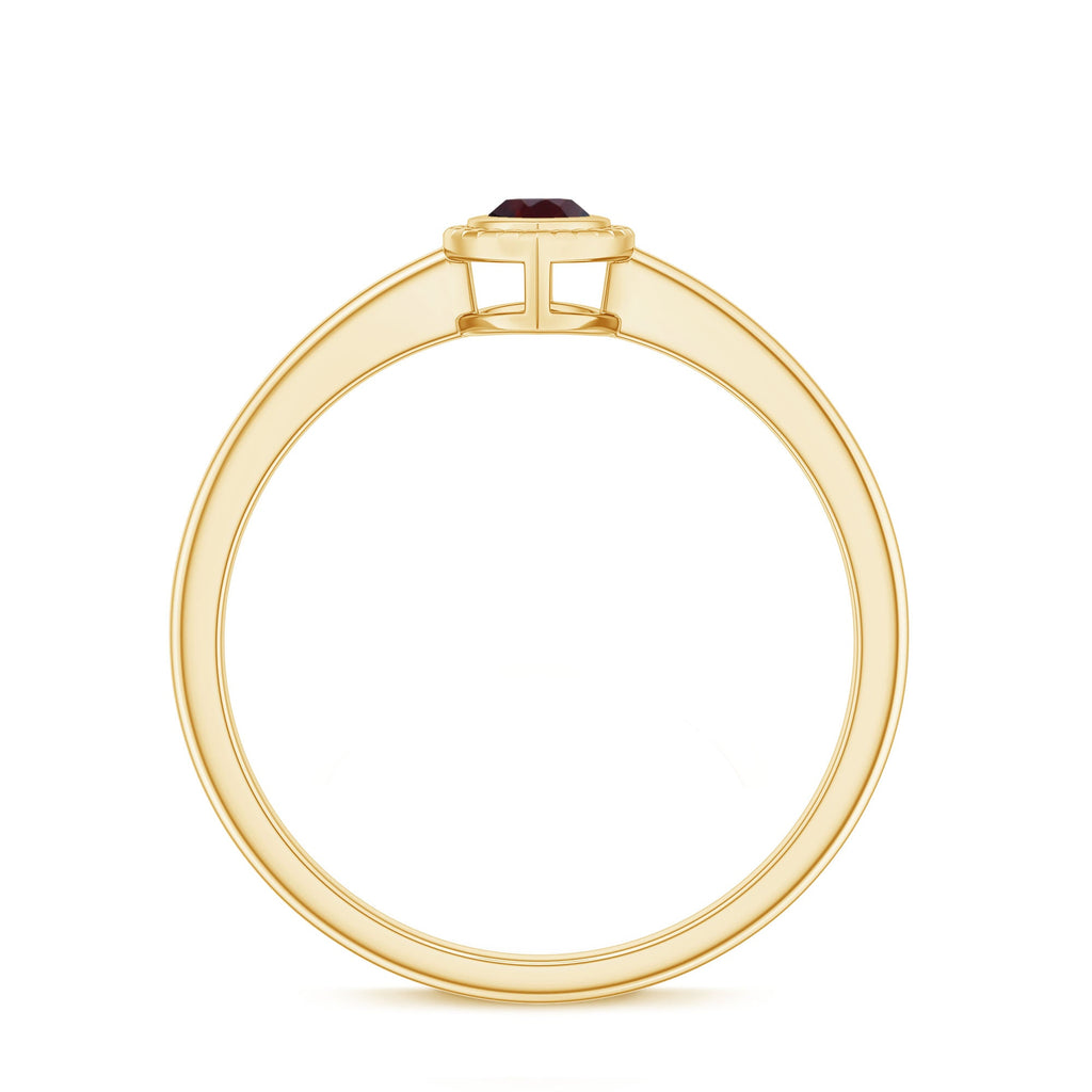 Marquise Garnet Promise Ring – Yellow Gold Bezel Set Solitaire Ring with Engraved Design