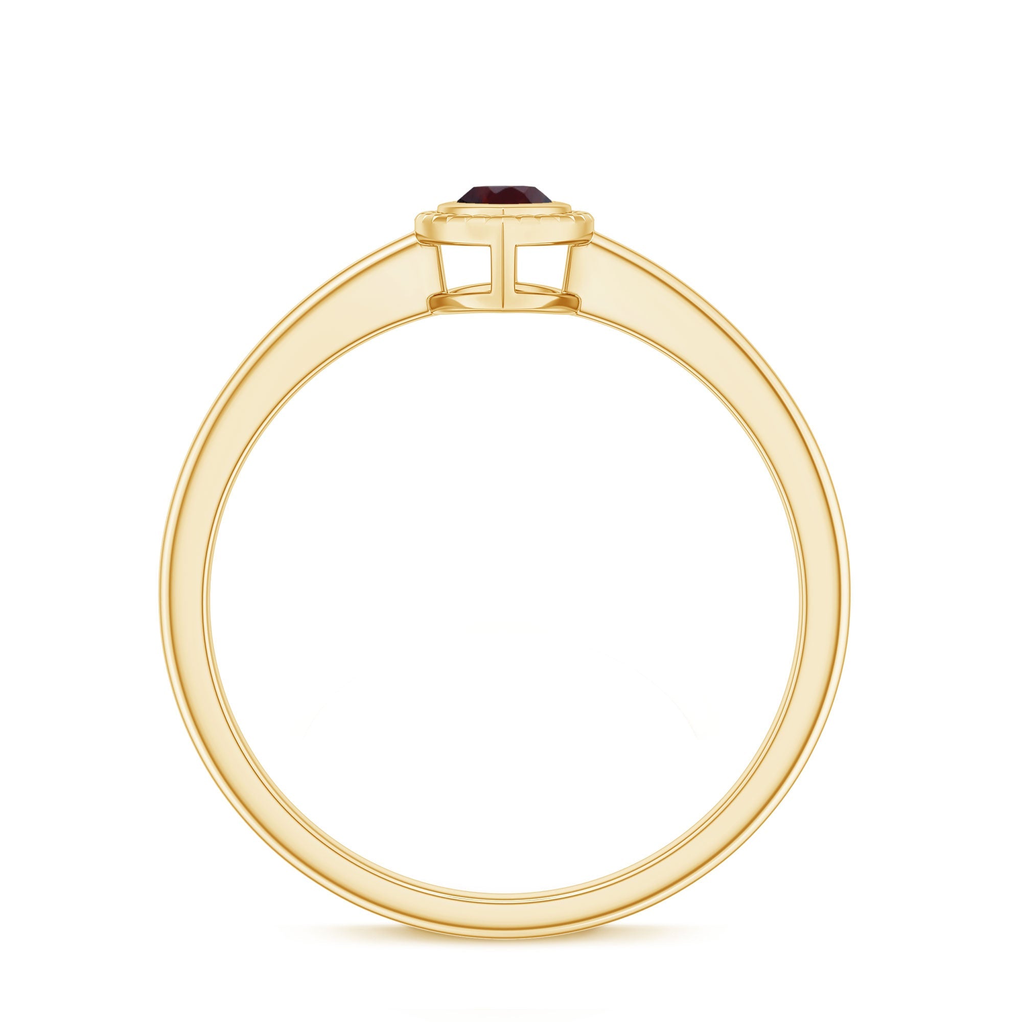 Marquise Garnet Promise Ring – Yellow Gold Bezel Set Solitaire Ring with Engraved Design