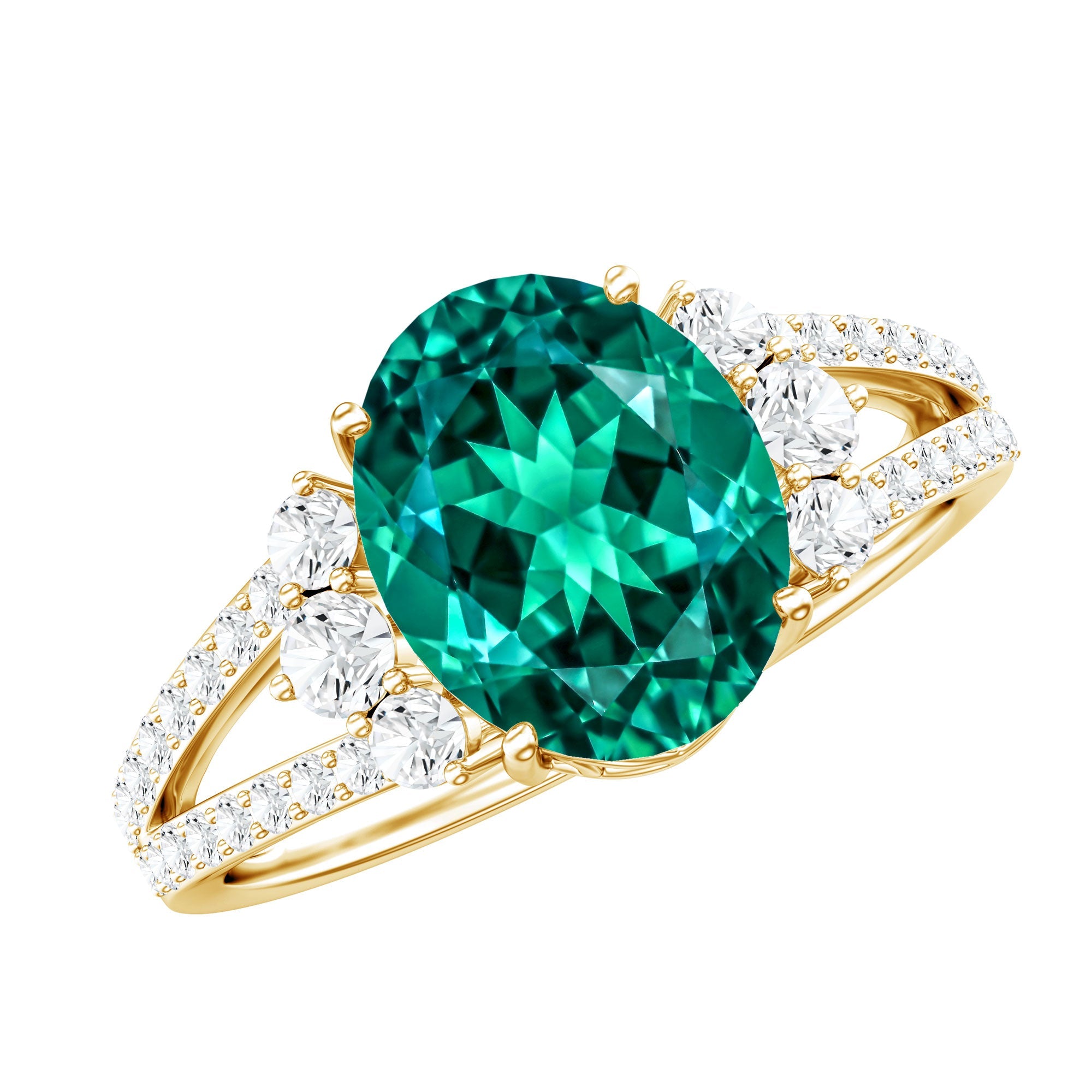 Lab Grown Emerald Ring - 3 Carat Oval AAA Quality Emerald With Split Shank Design