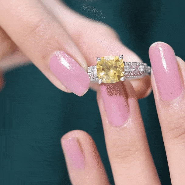 Citrine Cushion Cut Ring – Vintage Engagement Ring with Diamond Floral Design