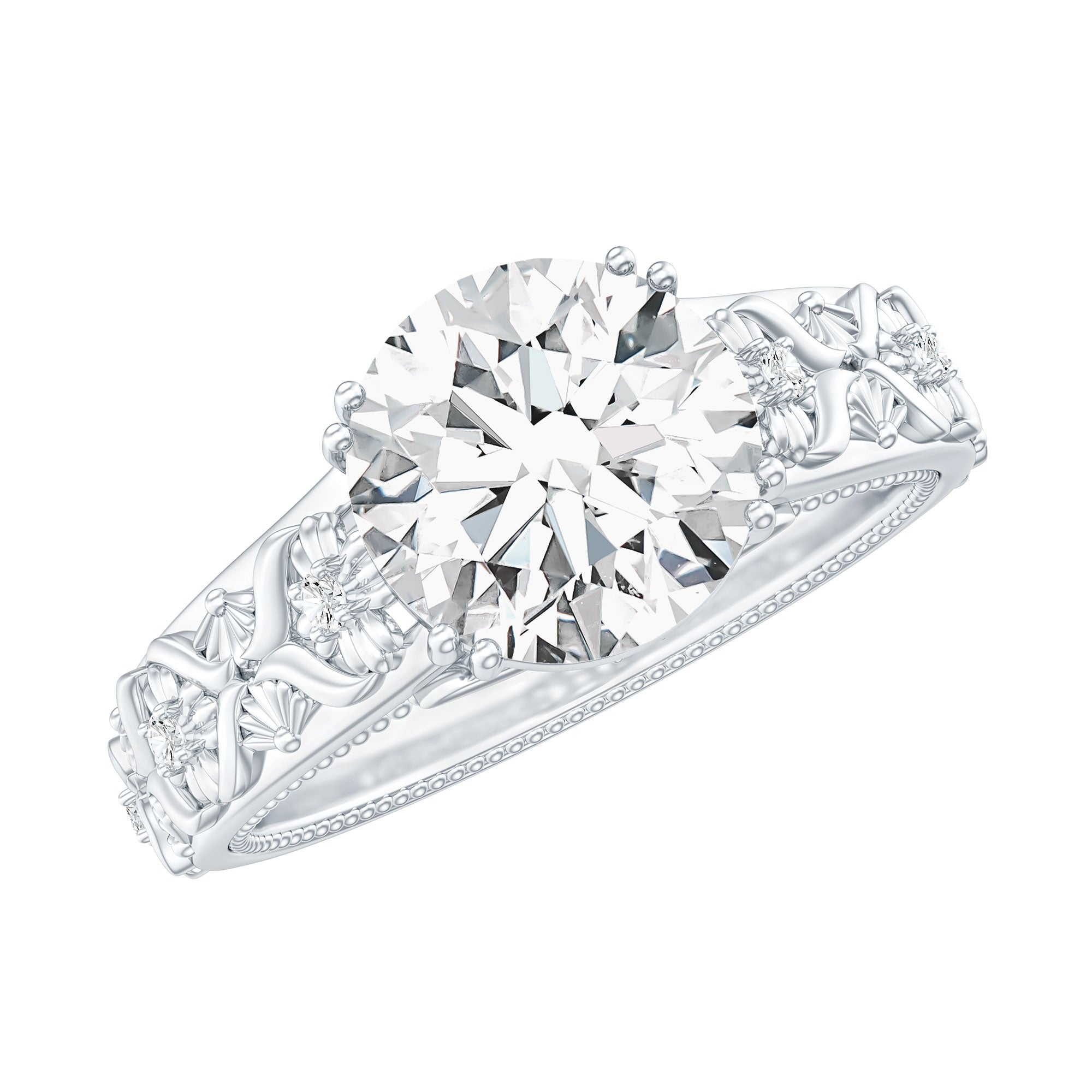 Moissanite Engagement Ring – 2 Carat Vintage Solitaire With Double Prong Setting