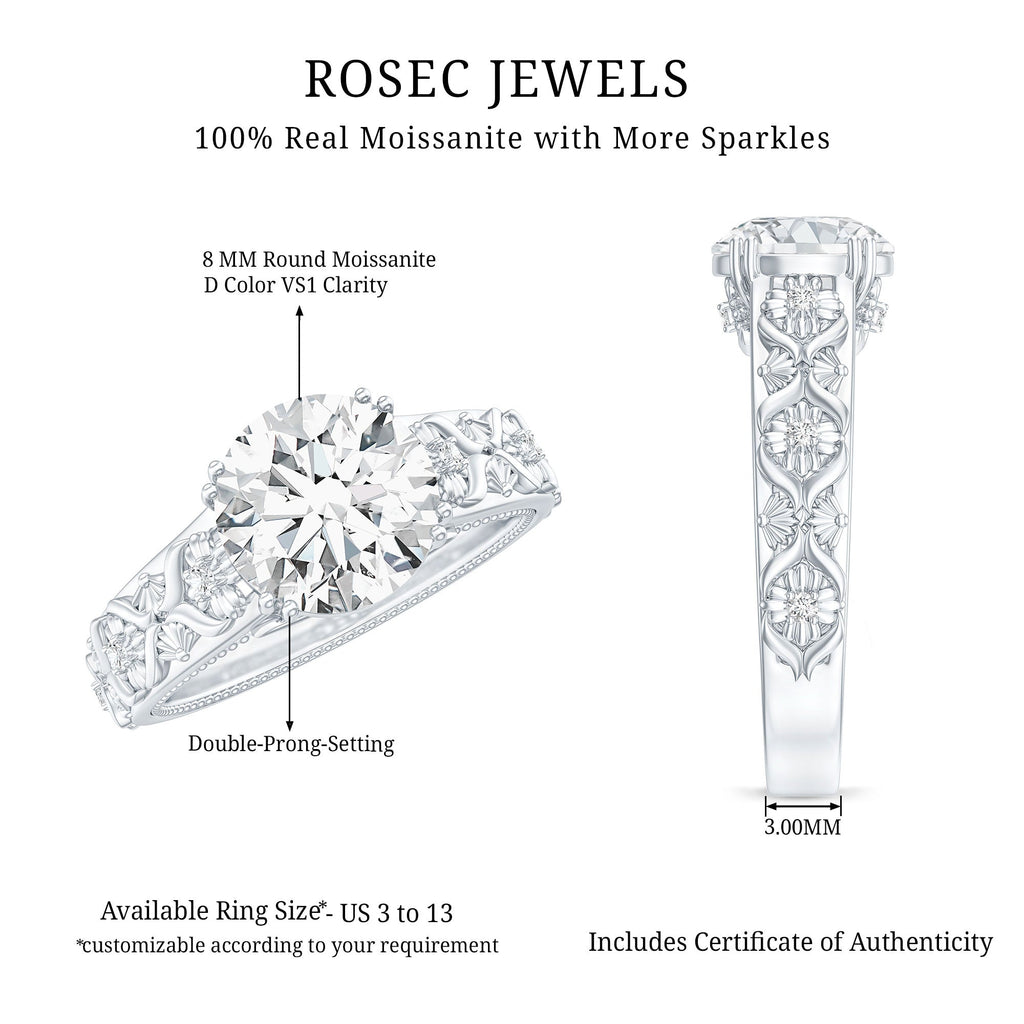 Moissanite Engagement Ring – 2 Carat Vintage Solitaire With Double Prong Setting