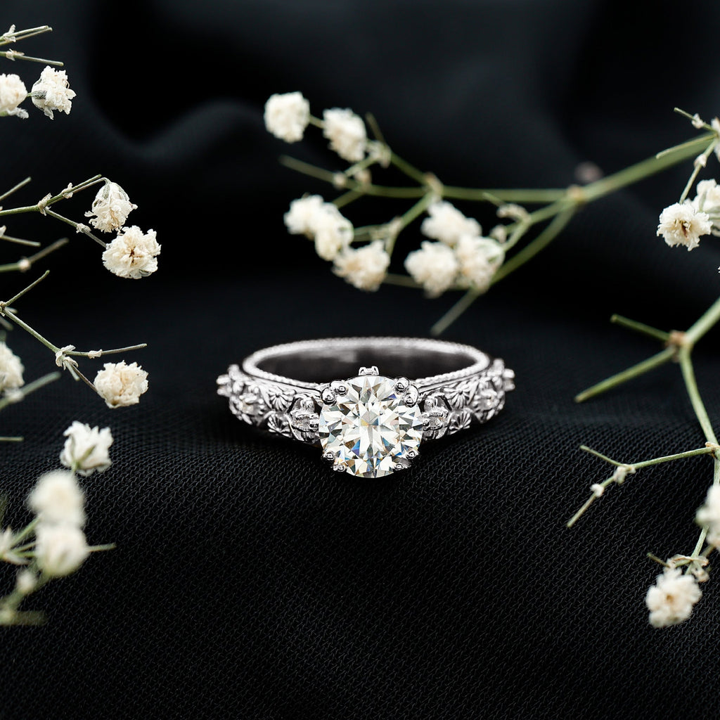 Moissanite Engagement Ring – 2 Carat Vintage Solitaire With Double Prong Setting