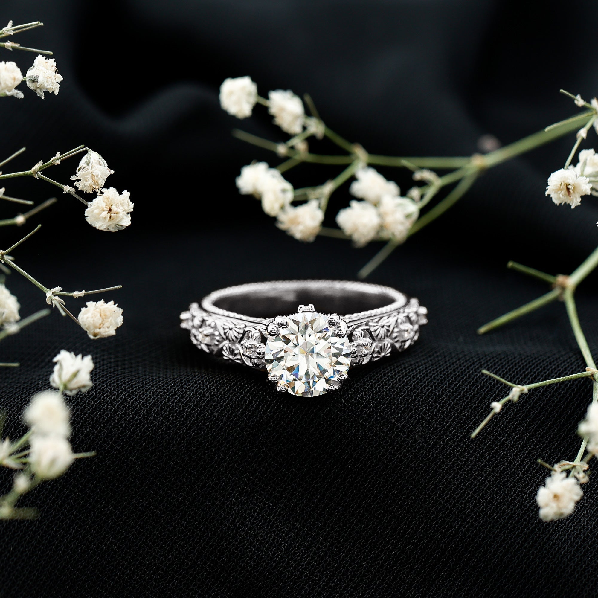 Moissanite Engagement Ring – 2 Carat Vintage Solitaire With Double Prong Setting