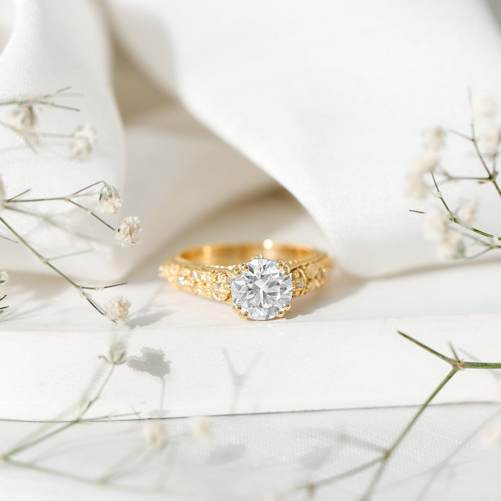 Moissanite Engagement Ring – 2 Carat Vintage Solitaire With Double Prong Setting