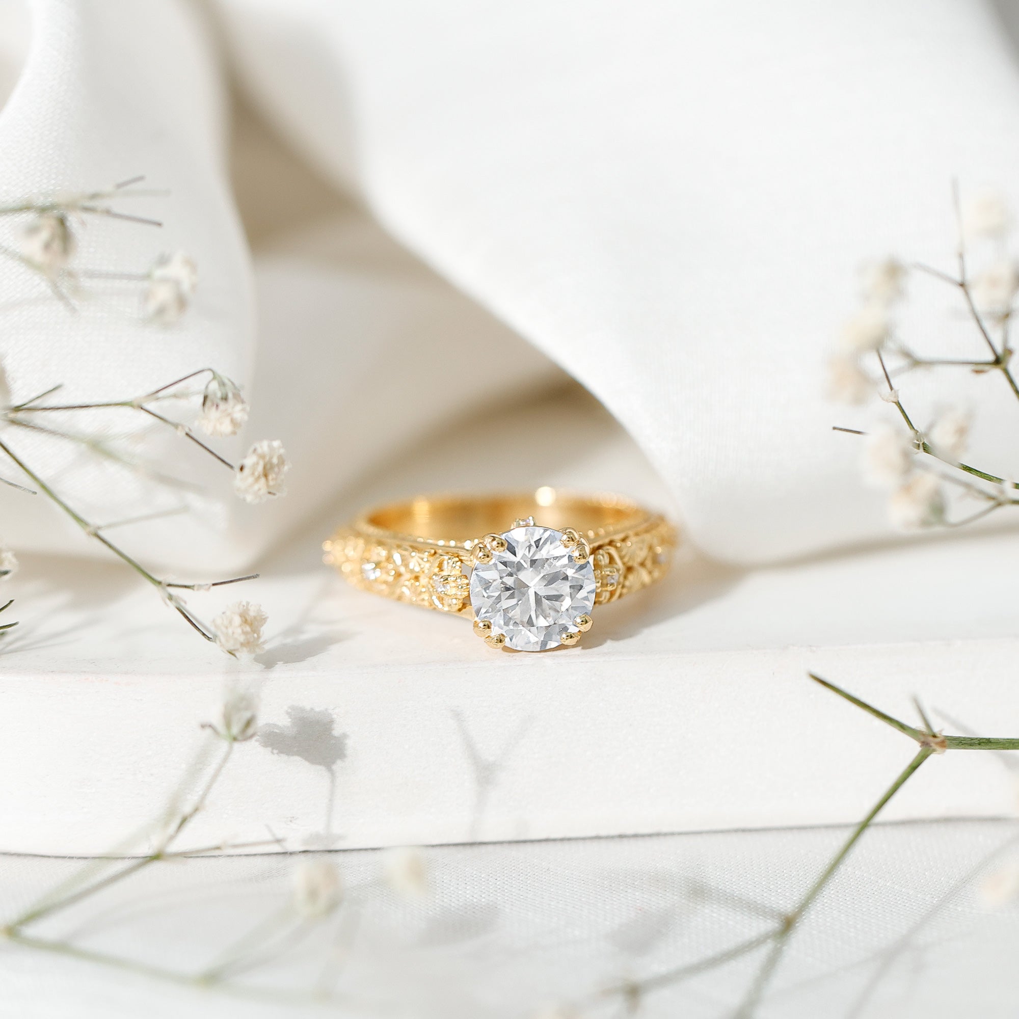 Moissanite Engagement Ring – 2 Carat Vintage Solitaire With Double Prong Setting