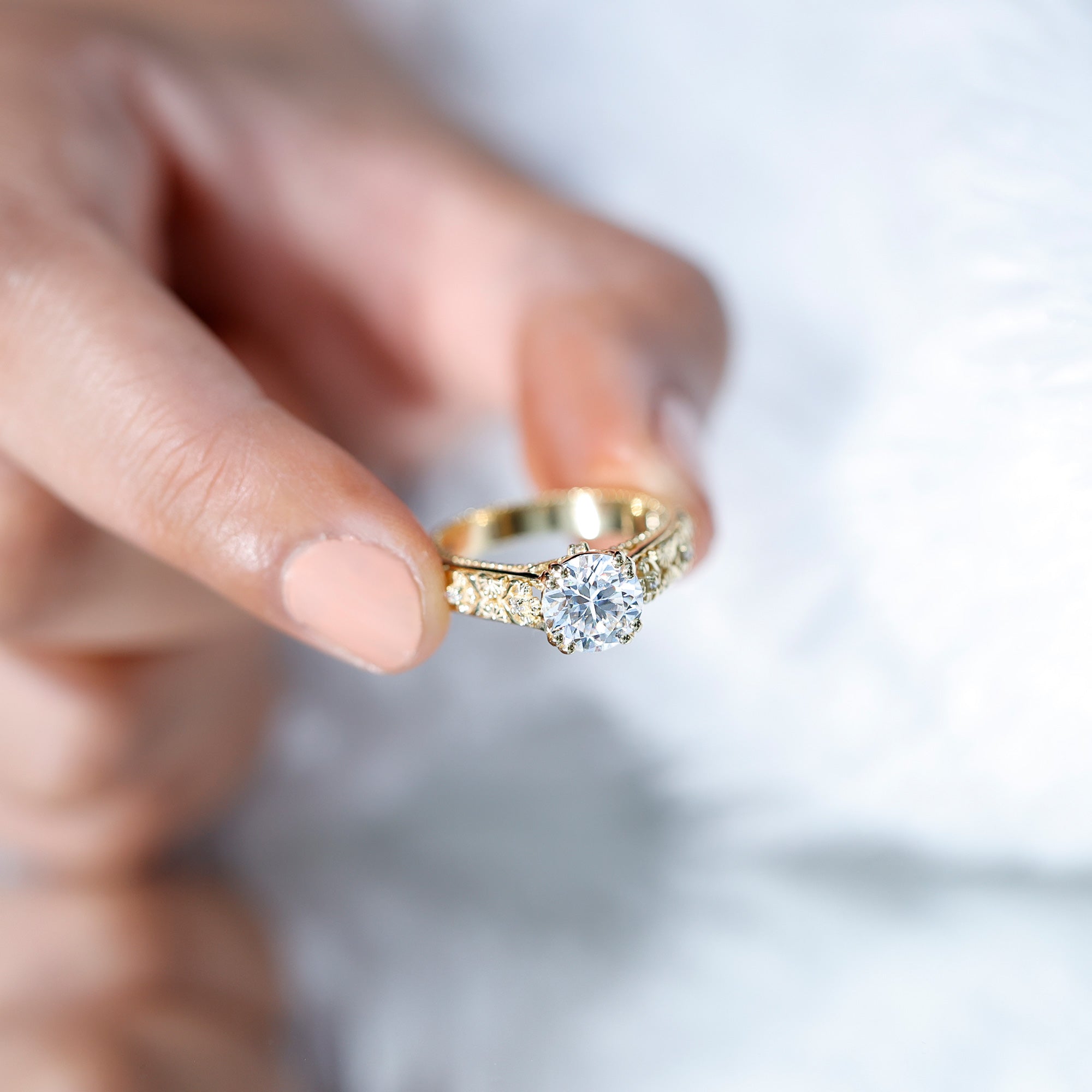 Moissanite Engagement Ring – 2 Carat Vintage Solitaire With Double Prong Setting