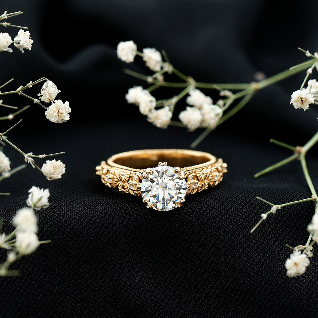 Moissanite Engagement Ring – 2 Carat Vintage Solitaire With Double Prong Setting