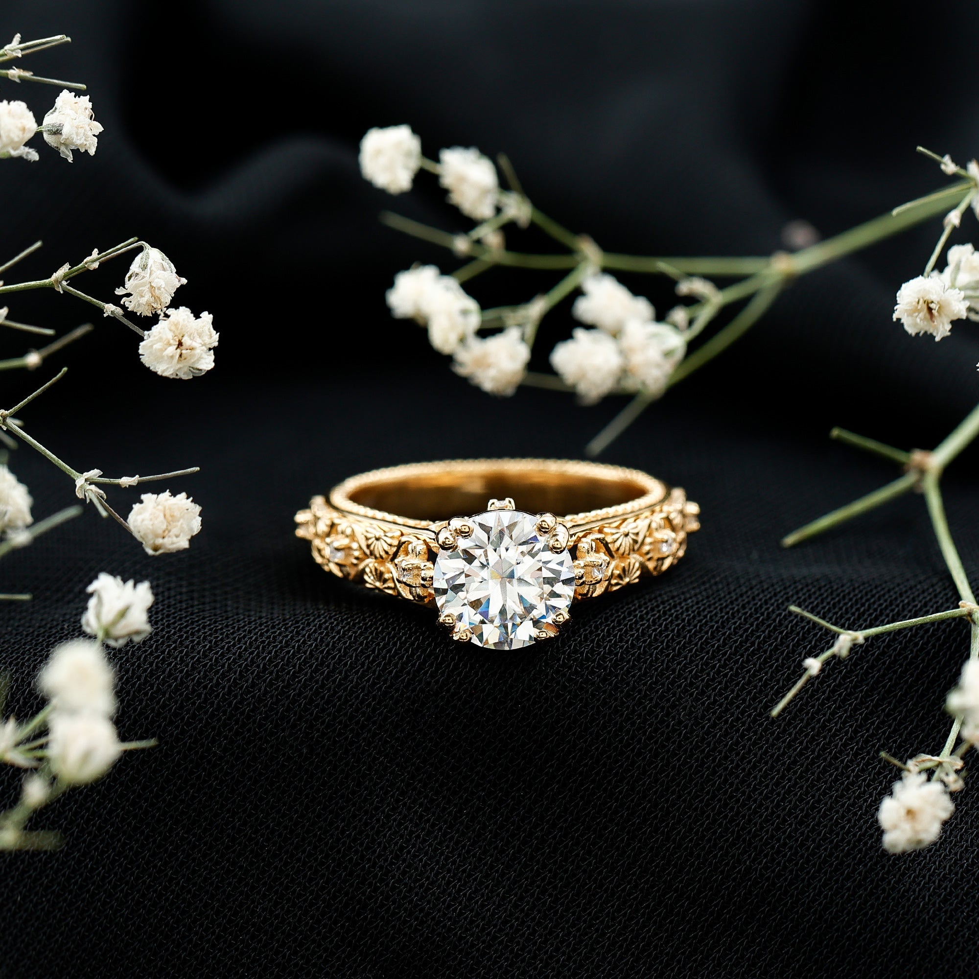 Moissanite Engagement Ring – 2 Carat Vintage Solitaire With Double Prong Setting