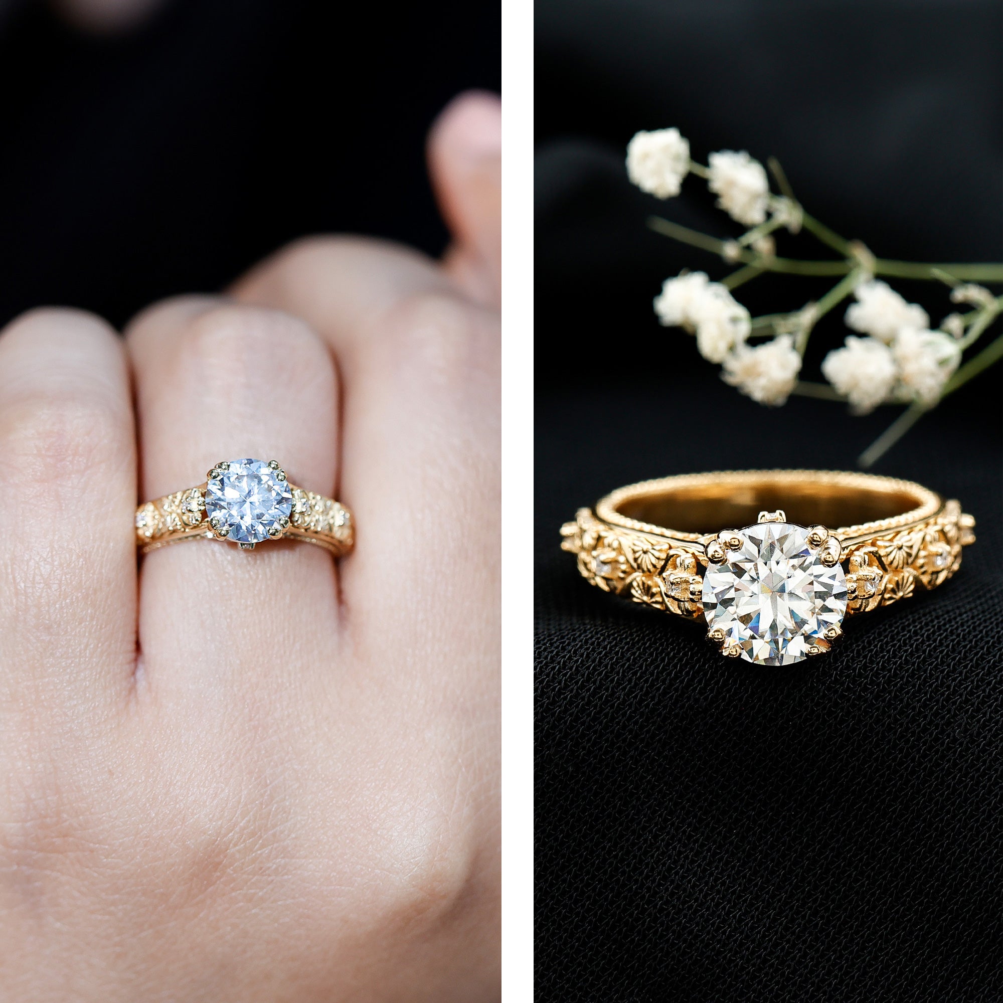 Moissanite Engagement Ring – 2 Carat Vintage Solitaire With Double Prong Setting