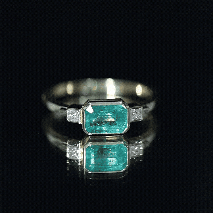 Emerald Bezel Ring Octagon Shape - Diamond Accent Engagement Band
